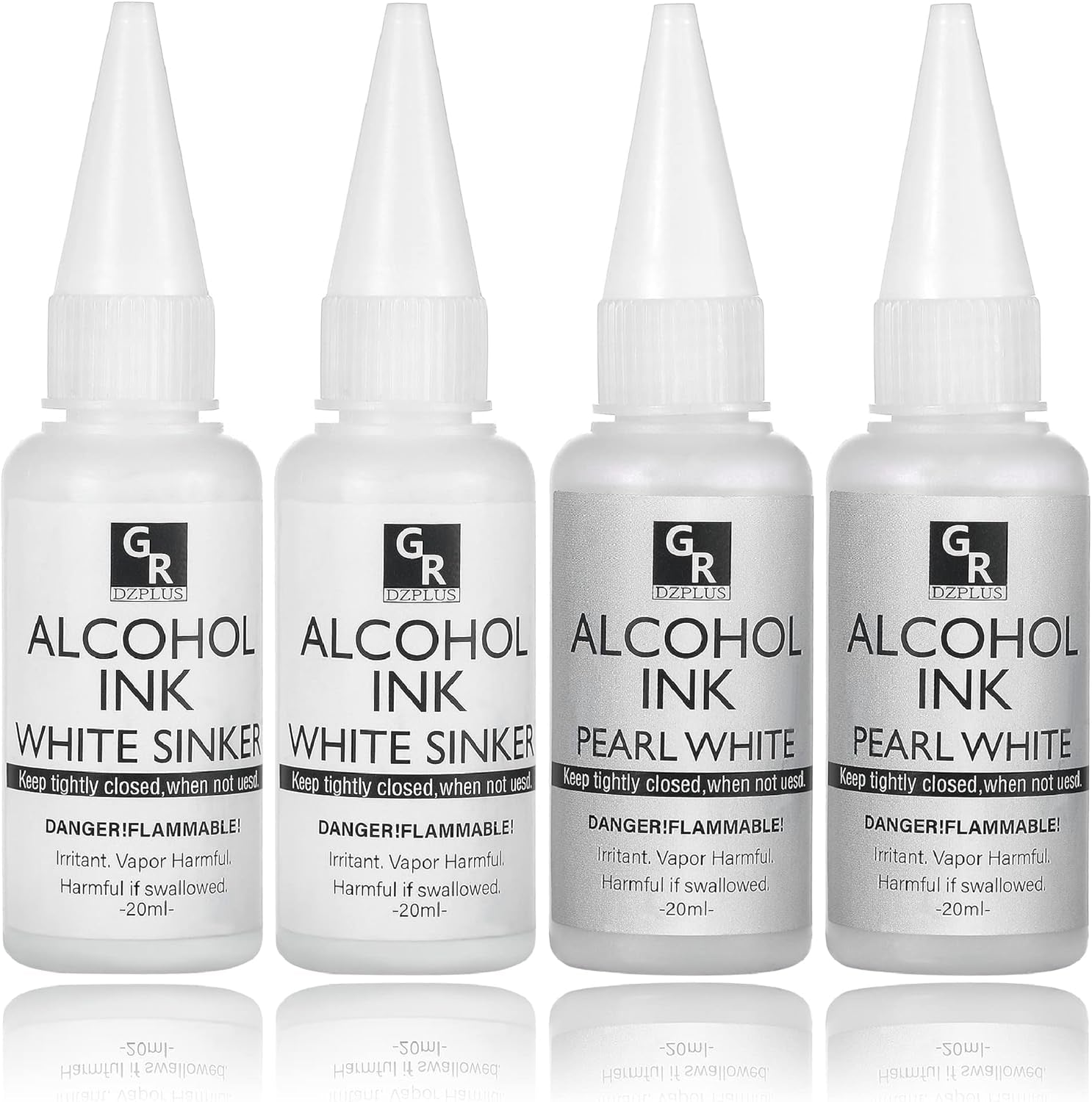 White &Pearl Alcohol Ink Set- 4 Colors for Resin Art | 2X20Ml Pearl White | 2X20Ml Sinking White Alcohol Based Ink