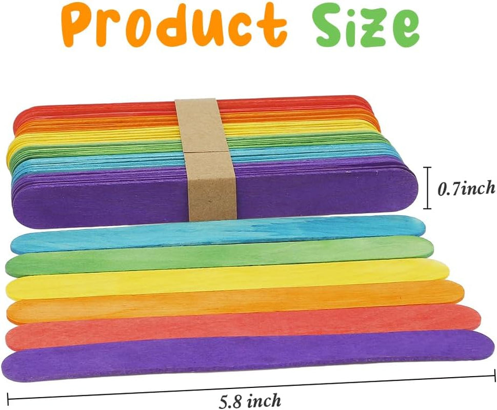 100 Pcs Colorful 6 Inch Jumbo Popsicle Sticks for Crafts, Popsicle Stick, Tongue Depressors Wood,Wax Stick,Craft Sticks, Stir Sticks,Wooden Sticks for Crafts,Wide Popsicle Sticks Bulk,Ice Cream Sticks