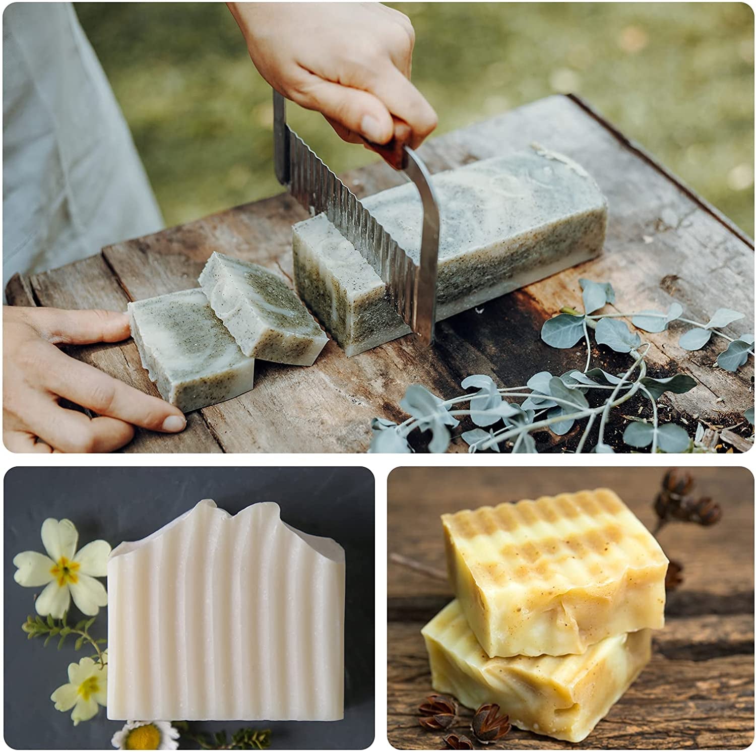 Silicone Soap Mold for Soap Making, Rectangular Loaf Soap Mold with Wooden Boxes, 2 Cutters and 100Pcs Bags, 2Pcs, 42Oz