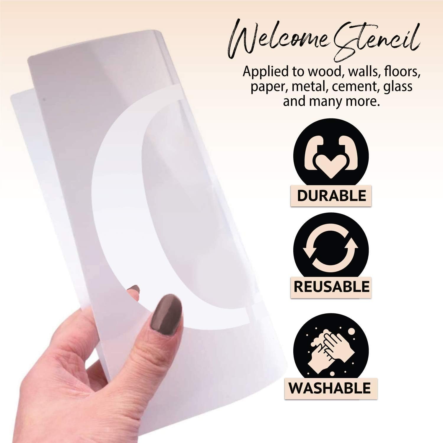 Welcome Stencil, Stencils for Painting on Wood Reusable, Own DIY Projects, Gifts and More, Easy to Use Large Letter Stencil – Horizontal and Vertical (Welcome Stencil)
