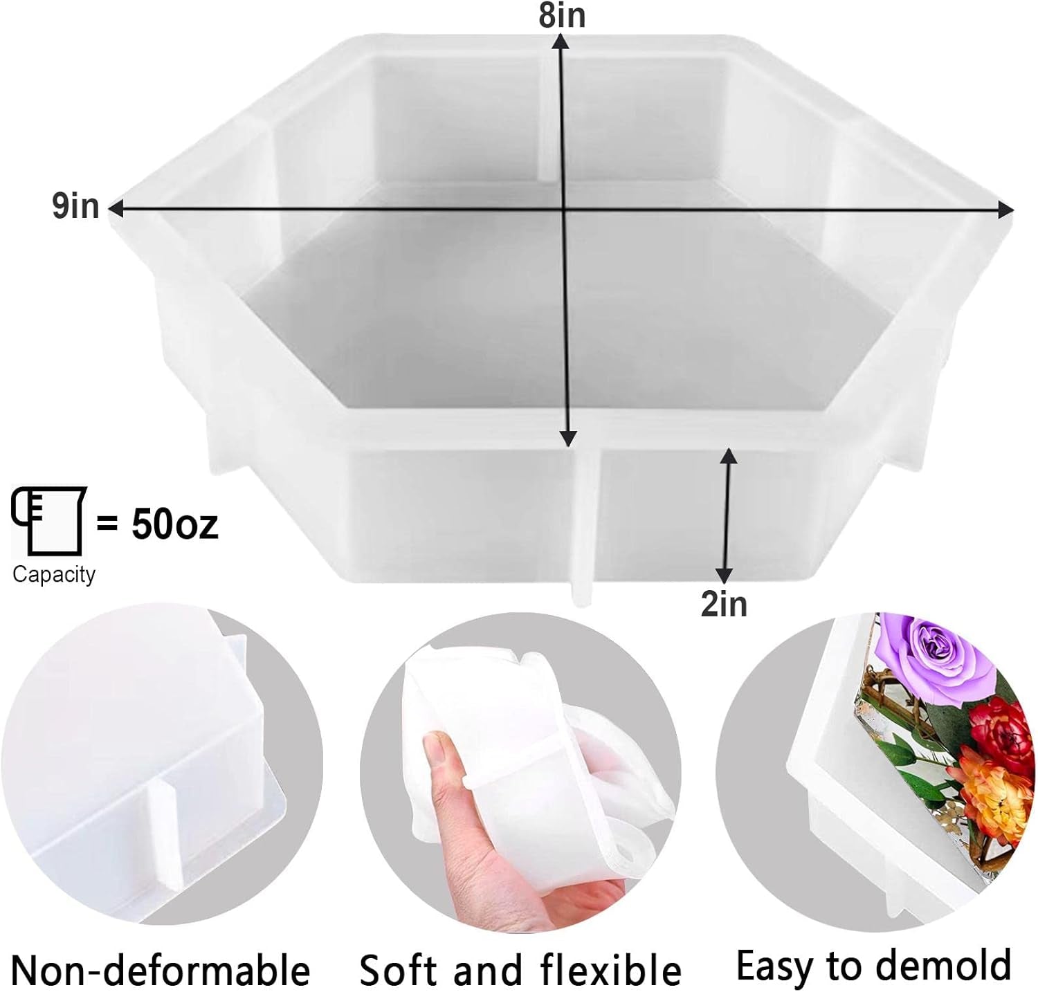 Large Silicone Molds for Resin,9 Inch Upgraded Large Resin Molds,Deep Epoxy Molds Hexagon for Flowers Preservation, Resin Art Casting, DIY Wedding, Valentine, Gift and Home Decors.