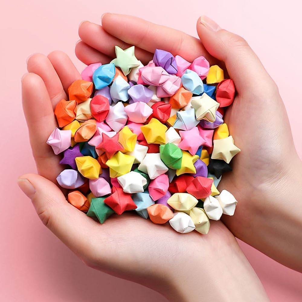 1080 Sheets Star Origami Paper 10 Assortment Color Star Paper Strip Double Sided Origami Stars Paper Solid Color, Lucky Star Decoration Paper Strips DIY Hand Art Crafts (1080 Sheets 10 Colors)