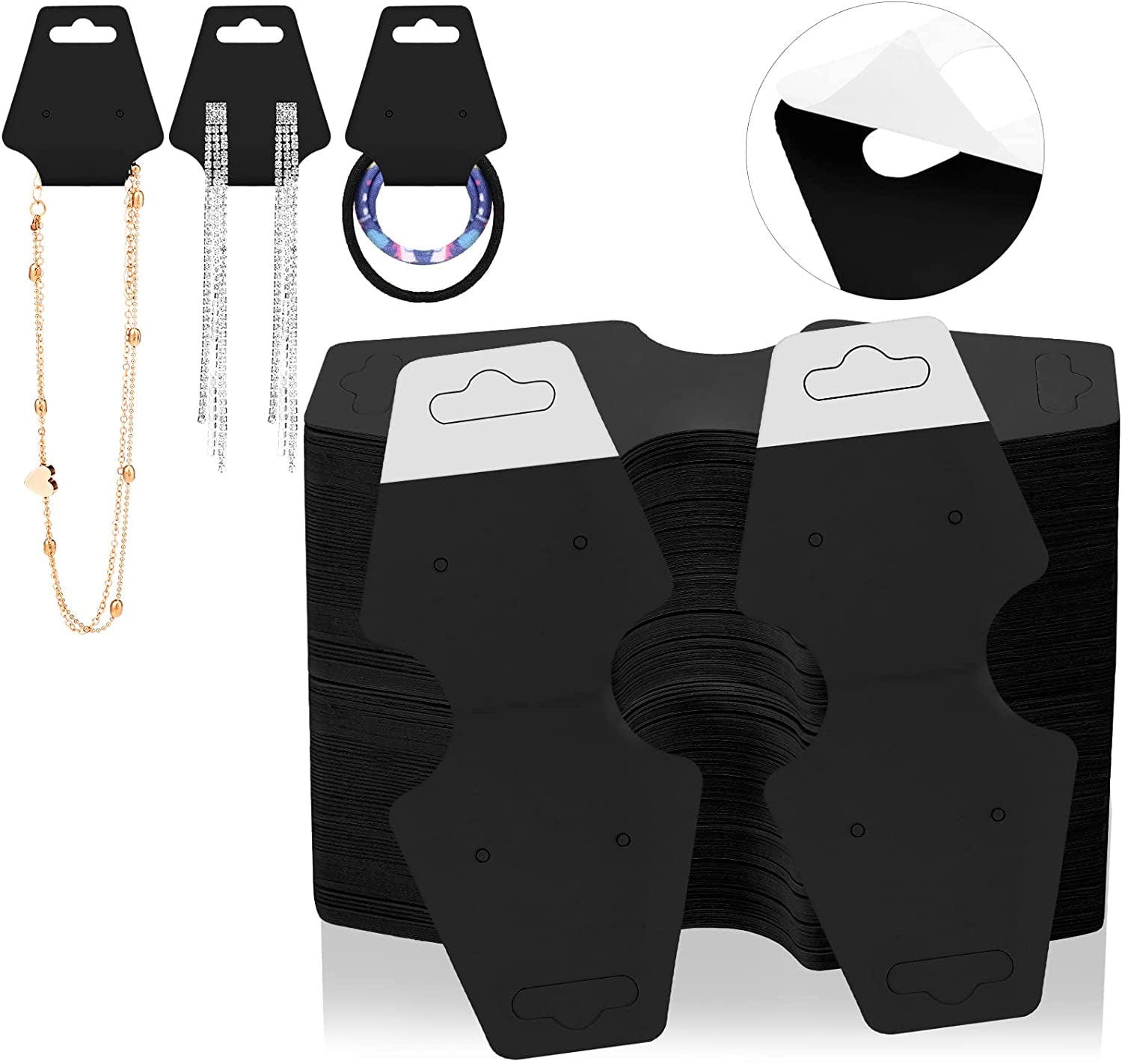 500 Pcs Necklace Display Cards Adhesive Jewelry Packaging Card Kraft Keychain Display Card Hanging Bracelet Card Holder for Choker Earring Hairband Displaying Small Business Supplies (Black)