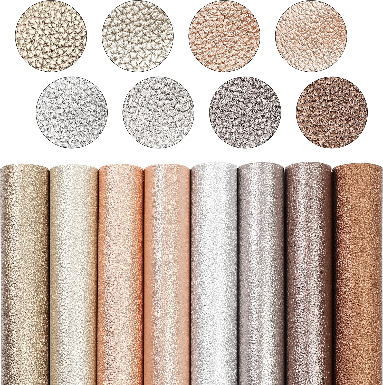 Shiny Pearl Faux Leather Sheets: Soft Pearl Lustrous Textured Metallic PU Synthetic Leather Fabric 8Pcs/Set 12X8 Inch for Bows Earrings Making DIY Craft (Light Color)