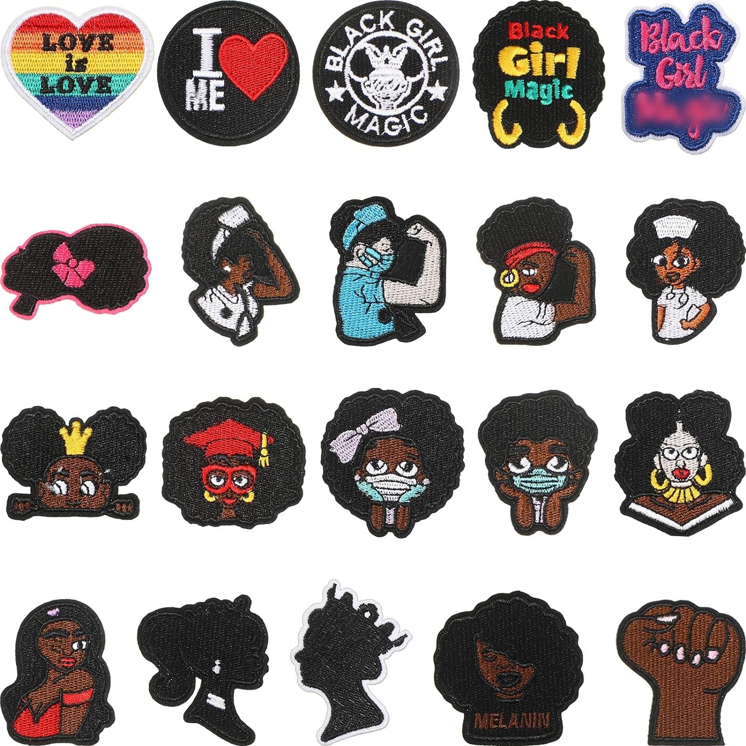 20 Pieces Black Girl Patches Iron on Patches for Clothing Afro Girl Embroidered Patches Sew on Patch Applique for Clothes Backpacks Jeans Jackets DIY Craft (Cute Style)