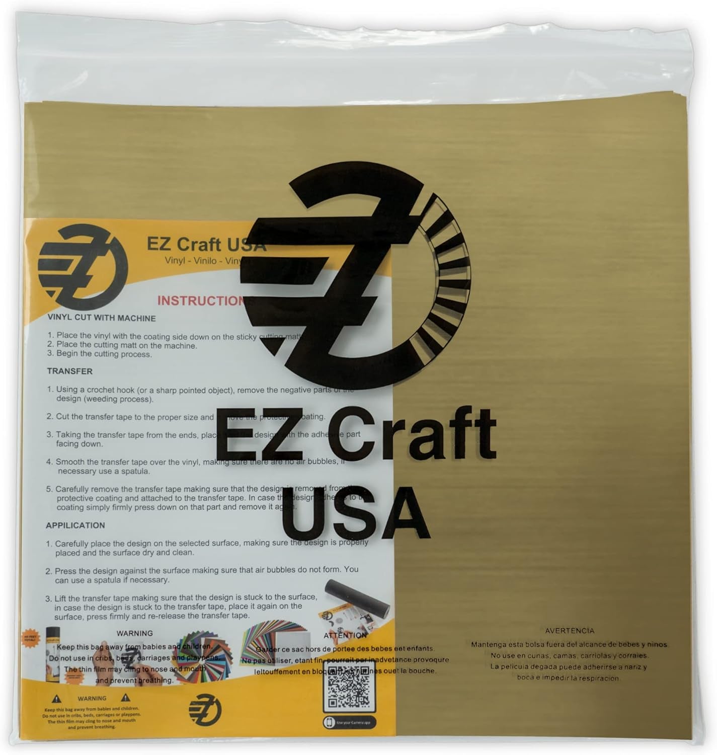 Brushed Gold Adhesive Backed Vinyl Sheets Used for Crafting (10 Pack)