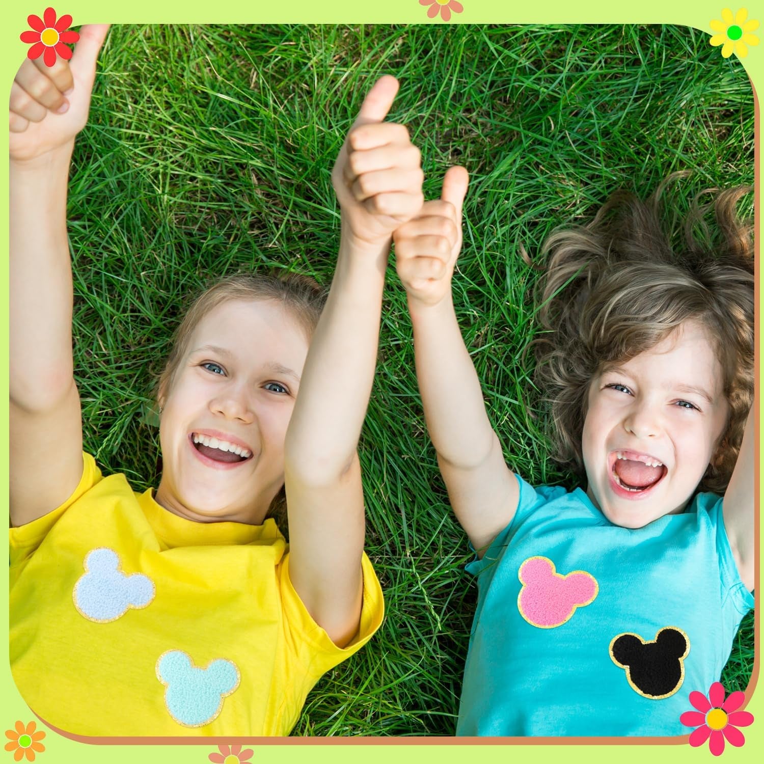 14 Pcs Chenille Mouse Patches,  Iron on Mouse Head Patches Cute Chenille Embroidered Applique Patch for Clothing Sew on Glitter Gold Trimmed Mouse Decorative Patch for DIY Decors