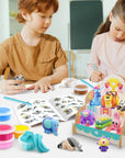 Air Dry Clay Kit for Kids - Comes with Instructional Guide Featuring 4 Scenes & 26 Projects Tutorials, 18 Cans of Modeling Clay, Includes Display Stand, Gift for Girls and Boys