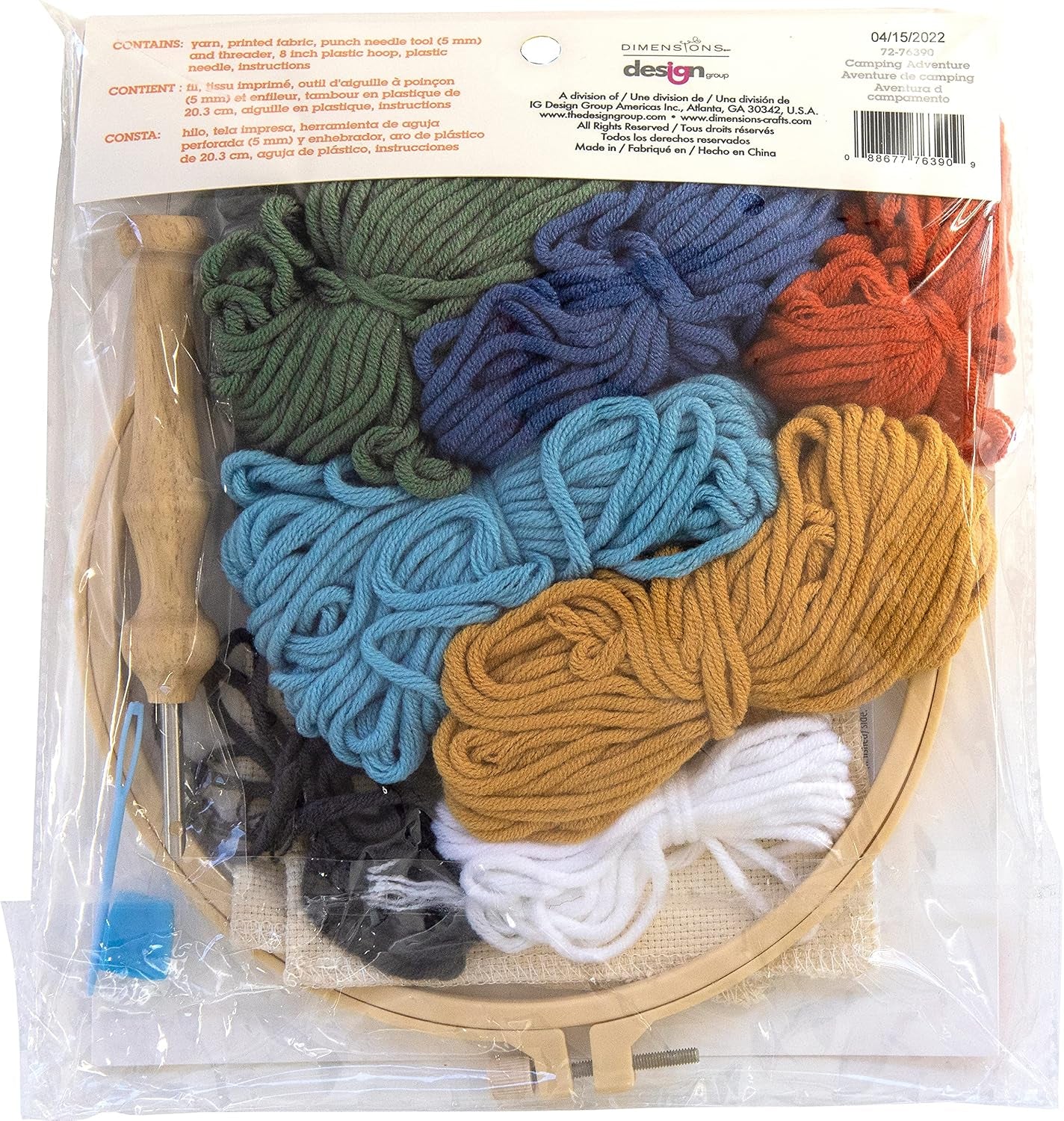 72-76390 Camping Punch Needle Kit for Beginners, 8" Diameter, Multicolor, 7Pcs