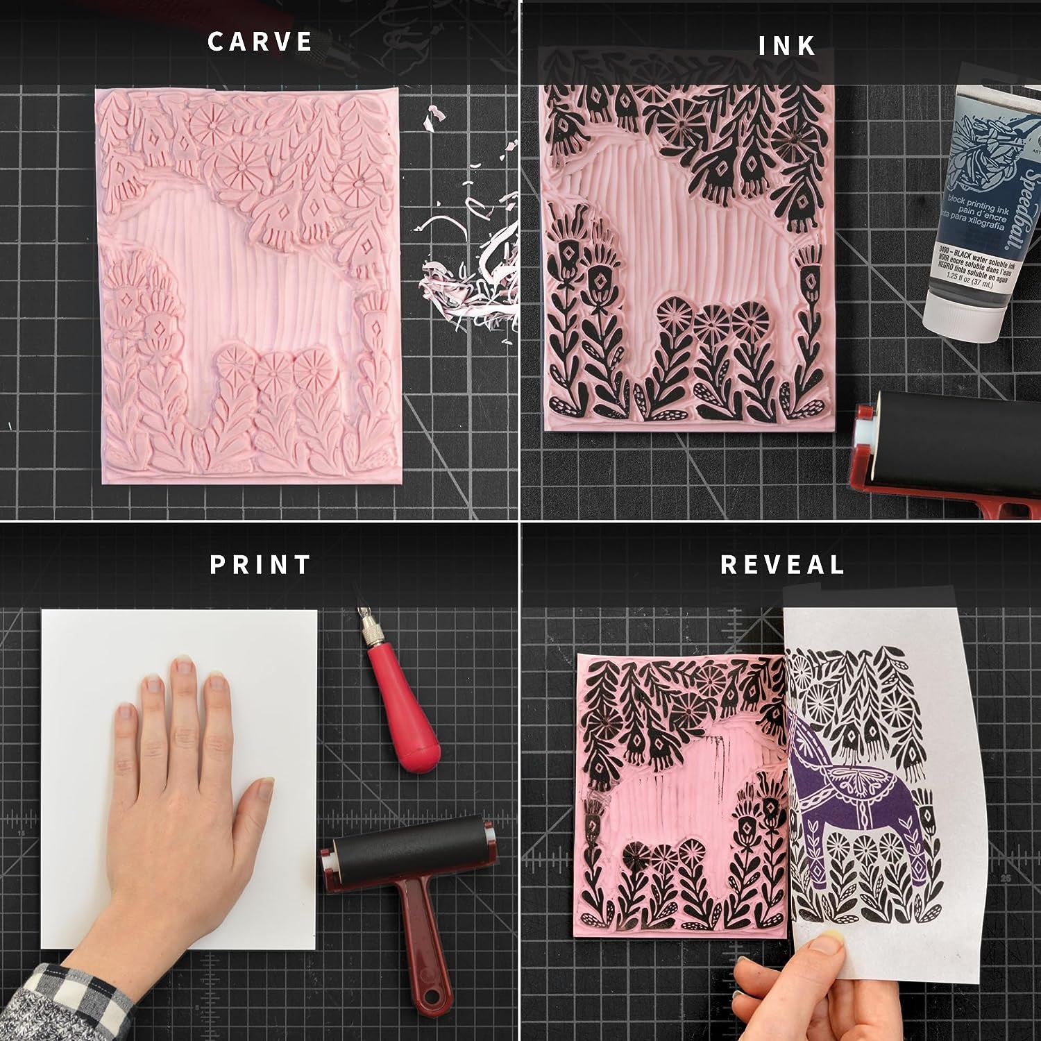 Super Value Block Printing Starter Kit – Includes Ink, Brayer, Lino Handle and Cutters, Speedy-Carve
