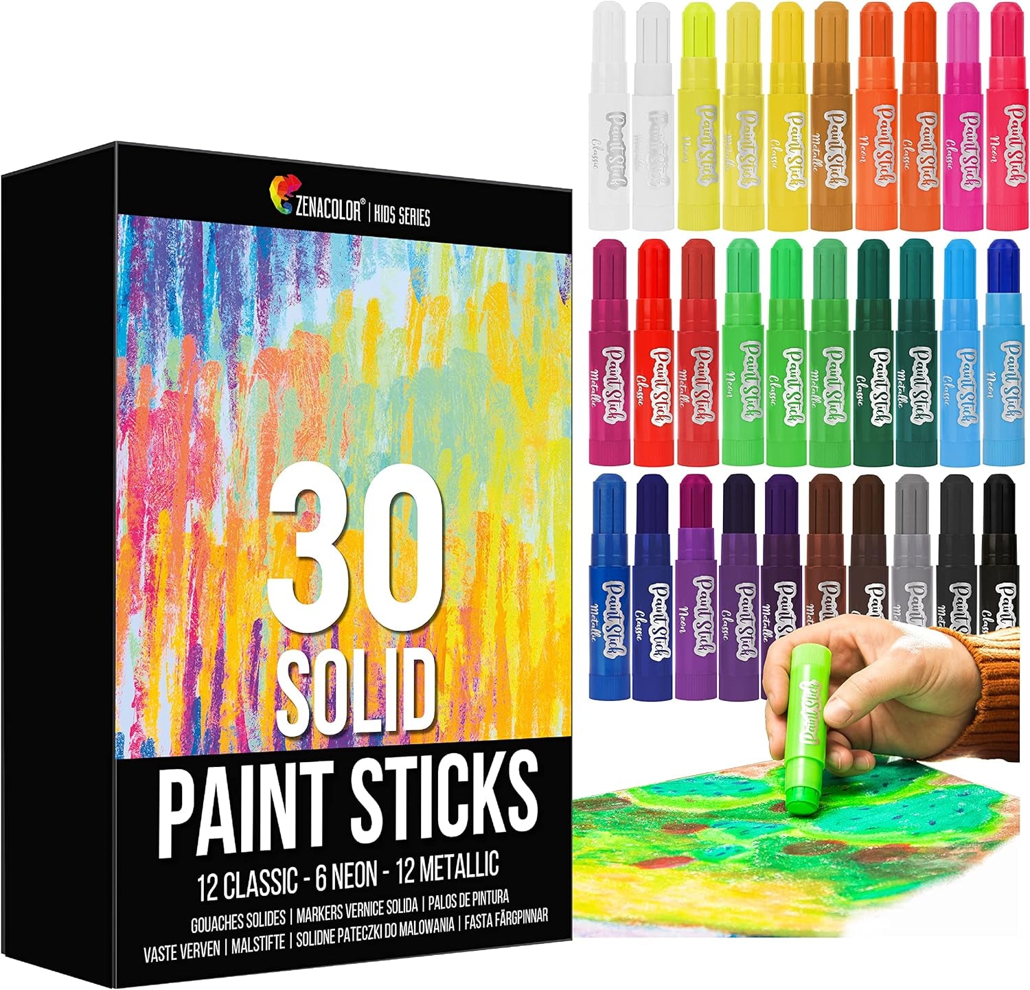 Tempera Paint Sticks (30 Large Paint Sticks) - Paint Sticks for Kids Washable - Safe Arts and Craft Paint Sticks for Toddler or Child Use - for Wood Paint, Glass Paint, Rock Paint, or Poster Paint