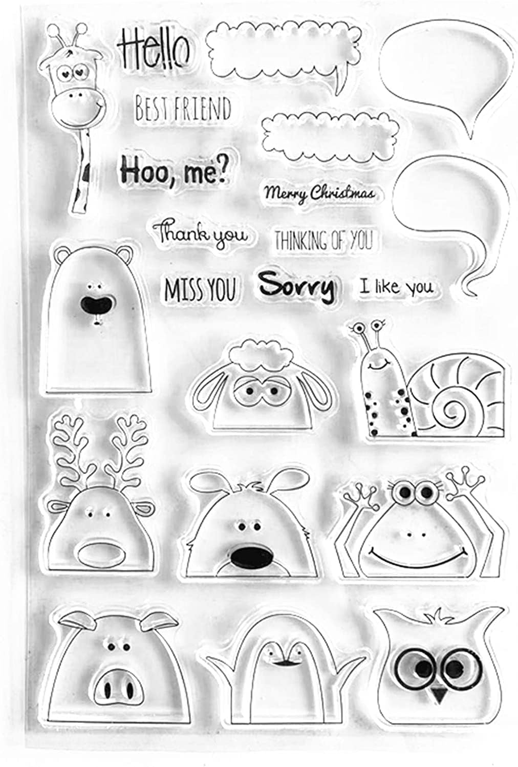 1Pc Hello Best Friend Giraffe Snail Cartoon Clear Stamps for Card Making Decoration and DIY Scrapbooking