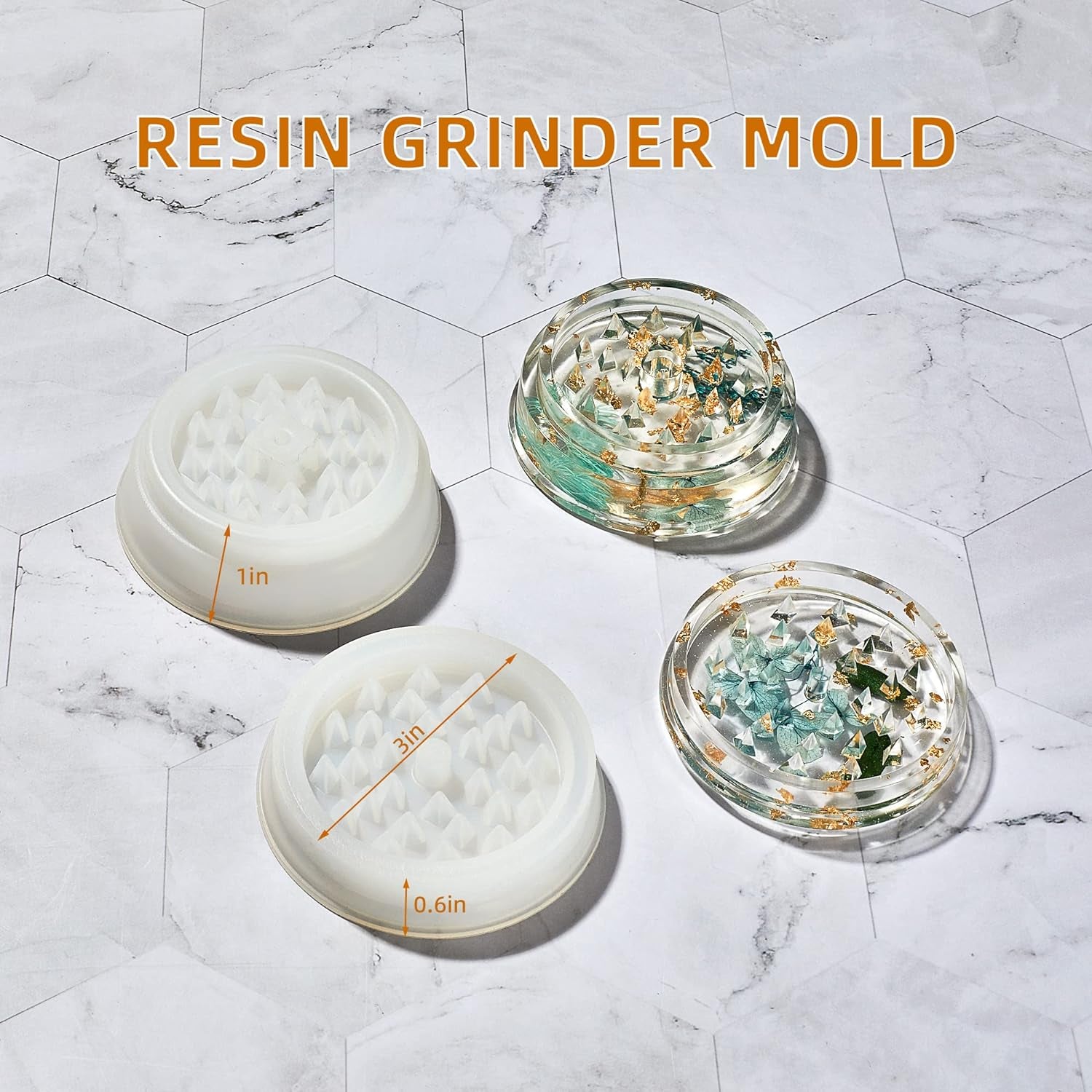 3-Piece Silicone Molds for Epoxy Resin - Rolling Tray Mold for Resin, Resin Pudding Jar Mold with Lid, Grinder Molds for Resin Casting, DIY Epoxy Resin Molds Kit for Storage and Decoration