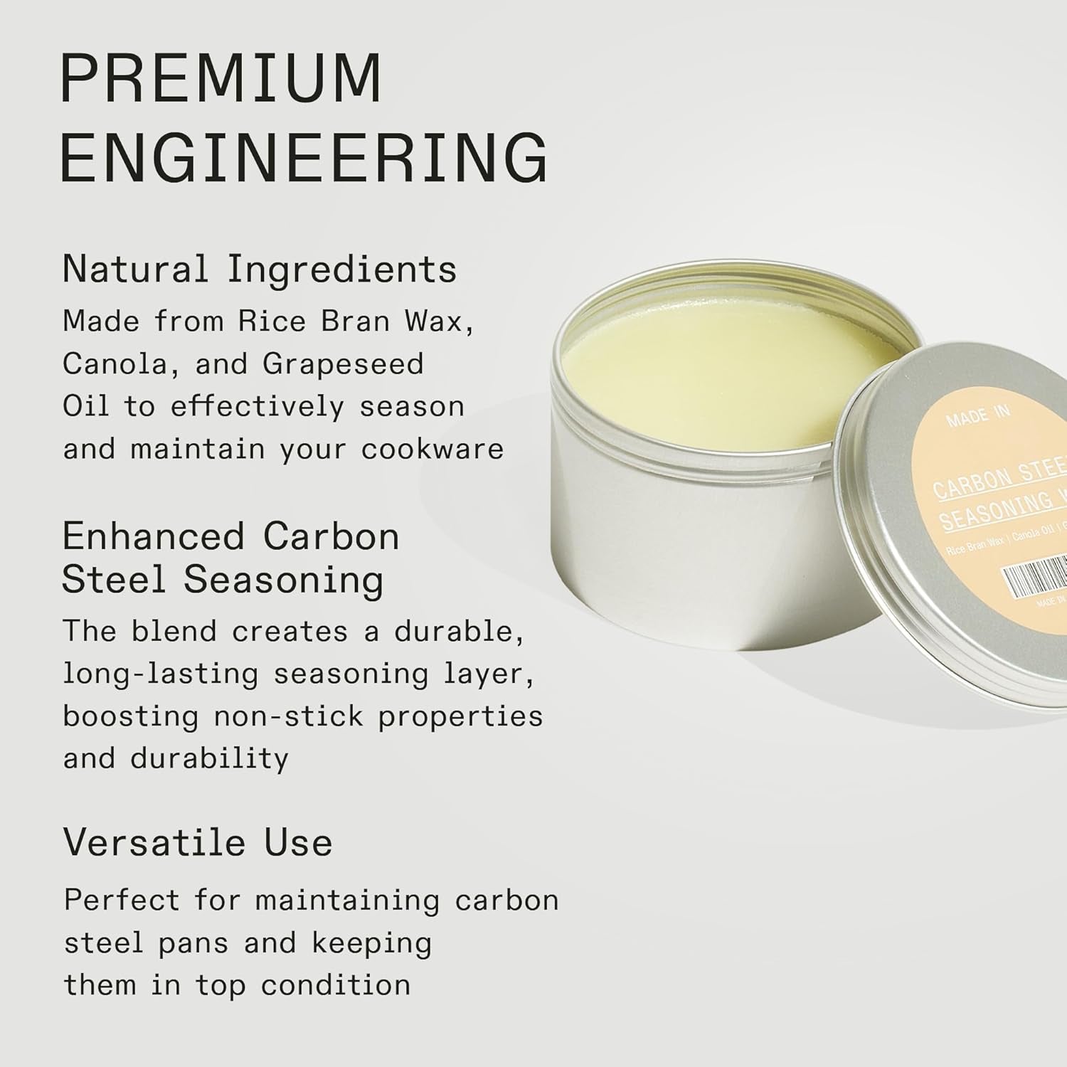 Cookware - Carbon Steel Seasoning Wax (6 Oz) - Crafted in Canada - Rice Bran Wax, Canola Oil and Grapeseed Oil