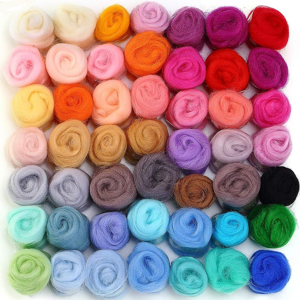 BAODLON 50 Colors Fibre Wool Yarn Roving for Needle Felting Hand Spinning DIY Craft Materials