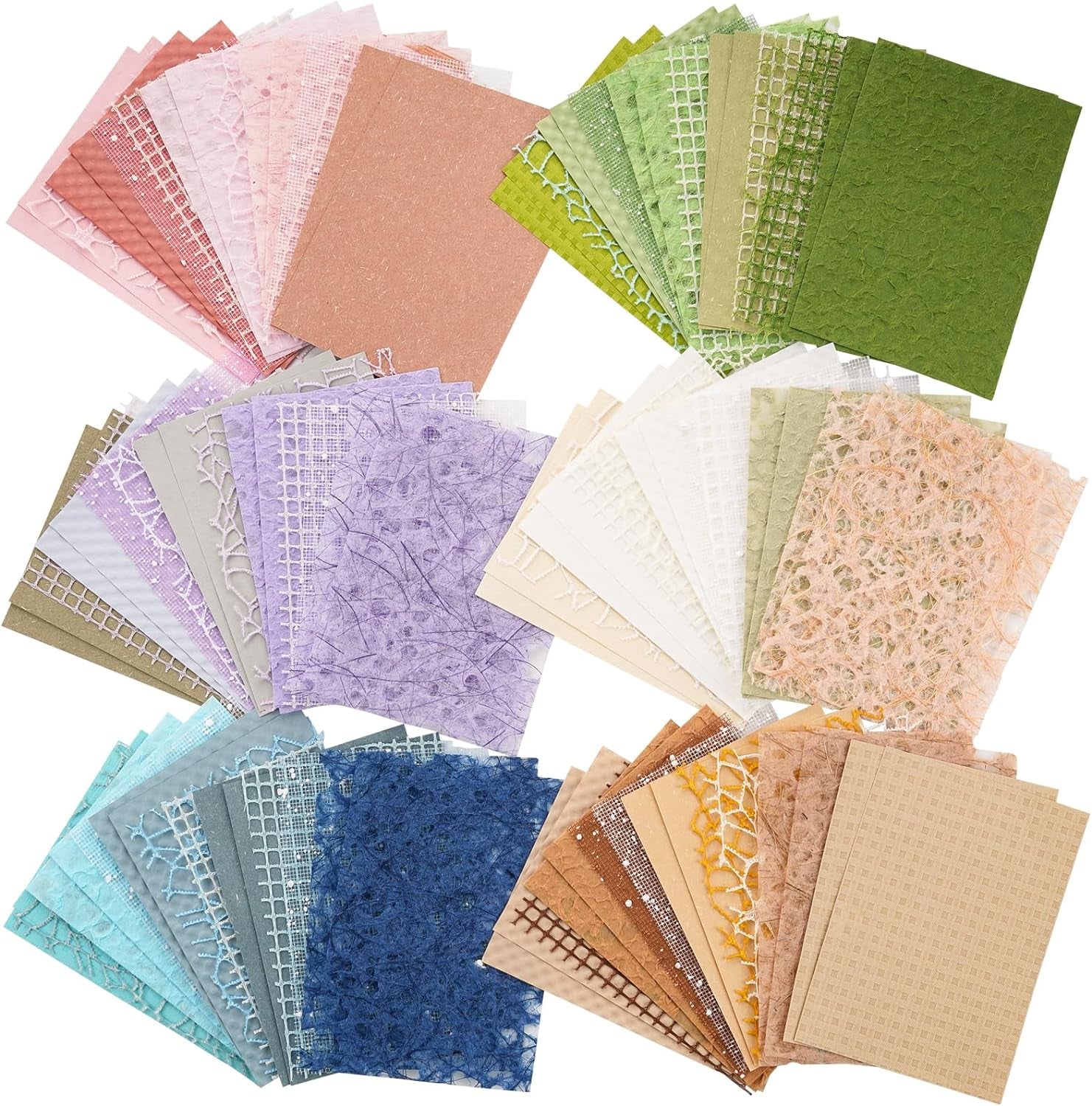 90 Sheets Scrapbook Paper and Decorative Mesh Fabric Assorted Set - 6 Pack Mixed Special Paper for Scrapbooking Planner Bullet Junk Journal Supplies Mixed Media Collage Card Embellishment 5.1X7 Inch