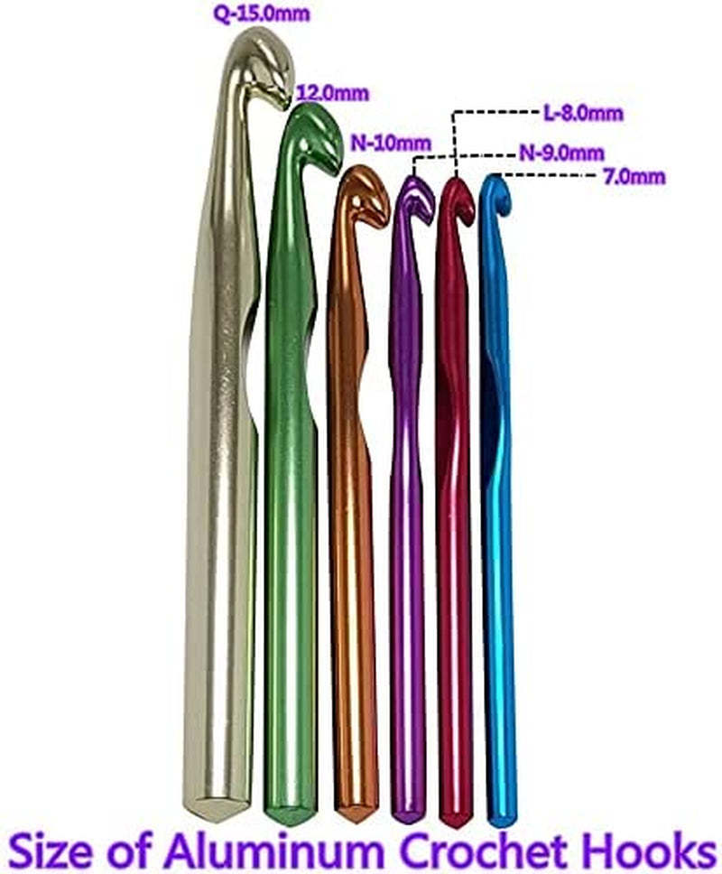 Large Aluminum Crochet Hooks Set 7Mm, 8Mm, 9Mm,10Mm, 12Mm, 15Mm, Big Standard Size Crochet Hooks