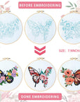 5 Sets Embroidery Beginners Kit with Butterfly Flower Patterns and Instructions Cross Stitch Kits for Starter DIY Adult Kids Butterfly Pattern Embroidery Set with Cloth Hoops Needles Threads