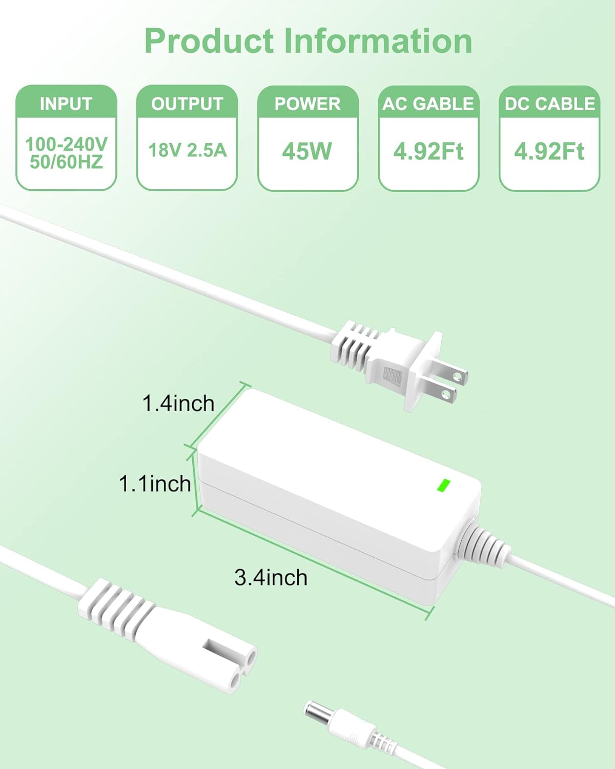 Power Cord for Cricut Explore Air 2/Expression 2/Maker/Explore/Explore Air/Explore One/Create/Cake/Mini/Original Replacement for Cricut Maker KSAH1800250T1M2 Cutting 18V Charger Power Supply (White)