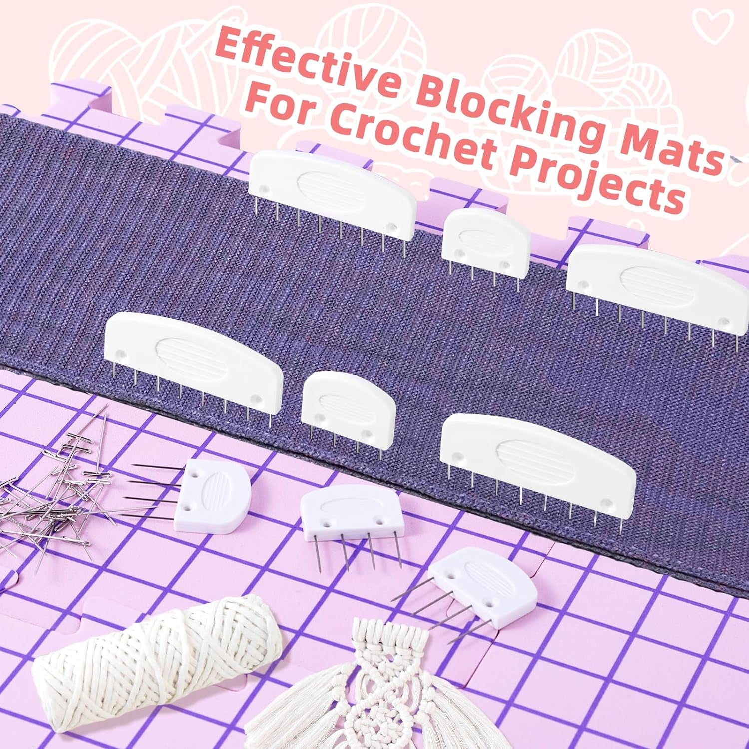 Knitting Blocking Mats and Pins, Blocking Mats for Knitting & Crochet Projects, Extra Thick Knitting Blocking Mats with 150 T-Pins and Storage Bag, Crochet Blocking Board for Crocheting