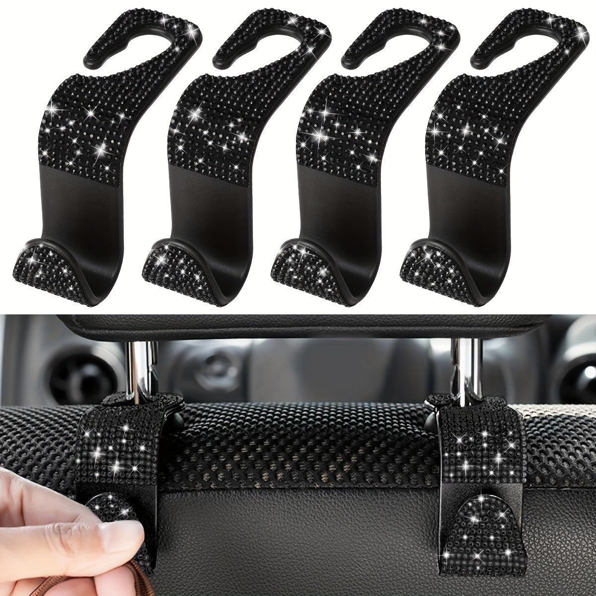 Crystal Car Seat Back Hooks – Heavy-Duty ABS, Bling Car Interior Accessories