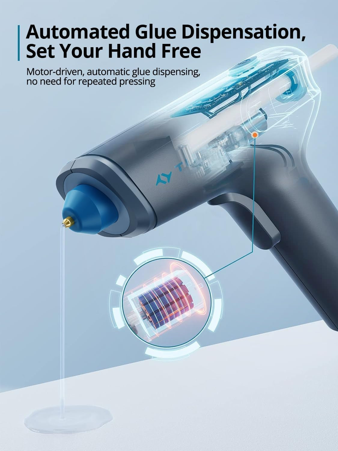 Motor-Driven Cordless Hot Glue Gun, Auto Dispensing Dripless Glue Gun, 15S Fast Preheating, 20 Pcs 7Mm X 140Mm Glue Sticks, Type-C Rechargeable for DIY Crafts, School Art Projects