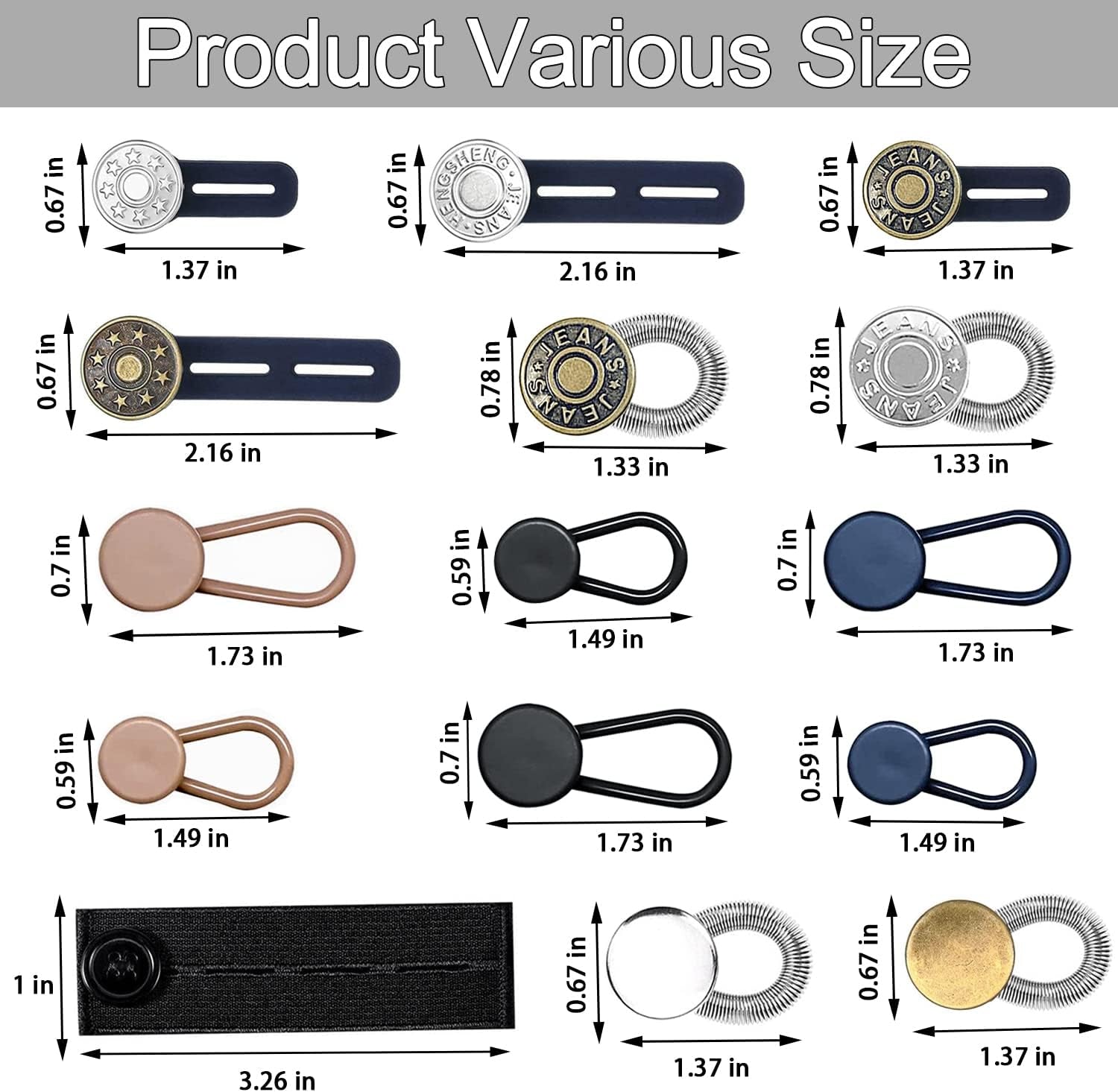 24 Pcs Button Extenders for Jeans, 6 Sizes Pants Button Waistband Extender, Flexible Adjustable Elastic Waist Extenders for Pants for Women Men, No-Sew Invisible Extenders Set Assorted Colors