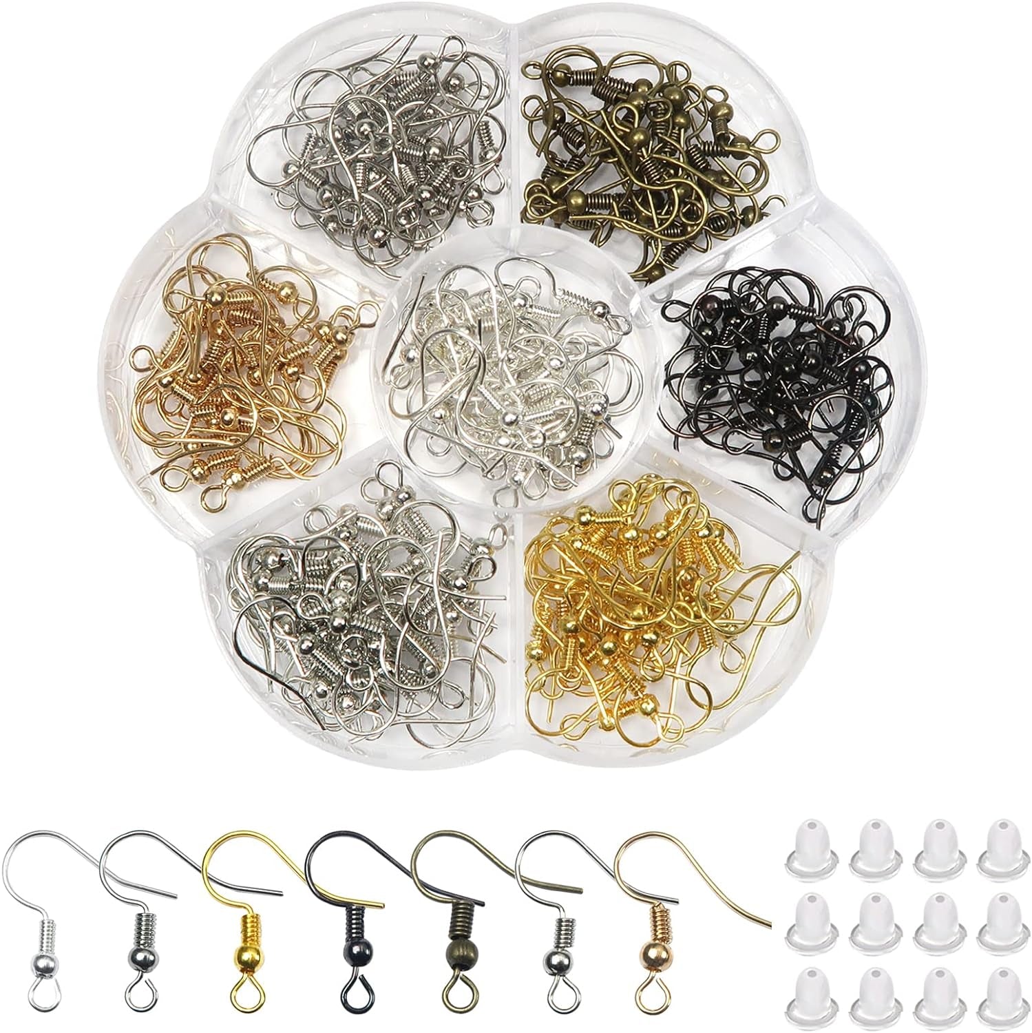 140Pcs Earring Hooks Hypoallergenic 925 Sterling Silver Fish Hooks Ear Wires with Ball and Coil 7 Colors 18Mm Earring Parts with Earring Backs for DIY Jewelry Making