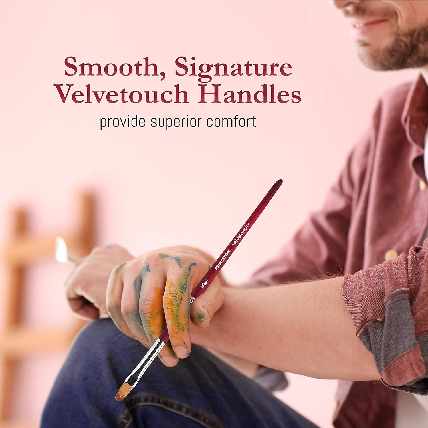 Velvetouch, Series 3950, Paint Brush for Acrylic, Oil and Watercolor, Set of 5 Spotter 5/0, Angle Shader ¼”, round 8, Filbert 8, round 2