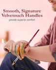Velvetouch, Series 3950, Paint Brush for Acrylic, Oil and Watercolor, Set of 5 Spotter 5/0, Angle Shader ¼”, round 8, Filbert 8, round 2