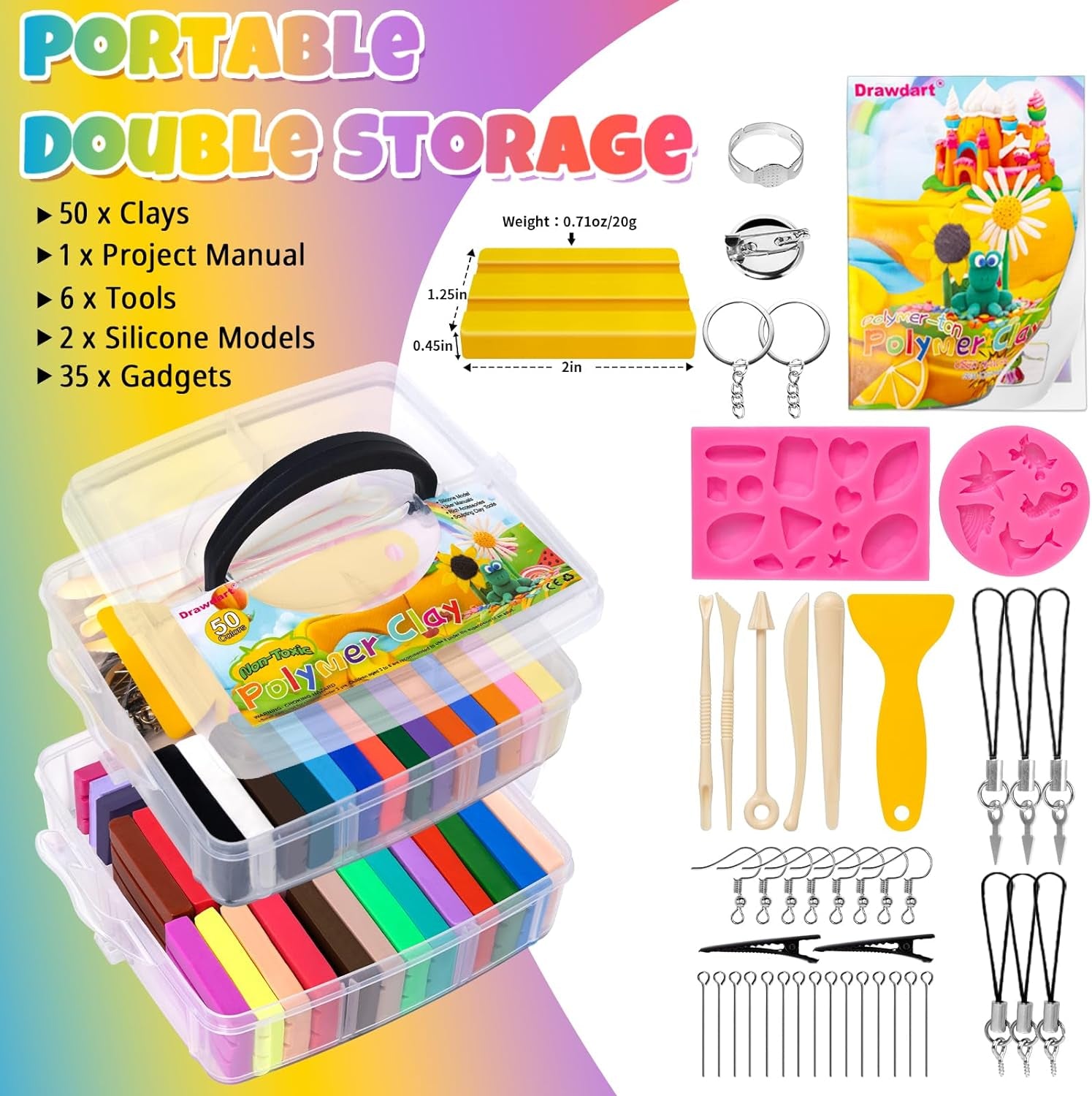 Polymer Clay, 50 Colors Modeling Clay for Kids, Non-Sticky Oven Bake Clay with Sculpting Tools and Accessories, DIY Starter Kits, Christmas Gift for Children and Artists