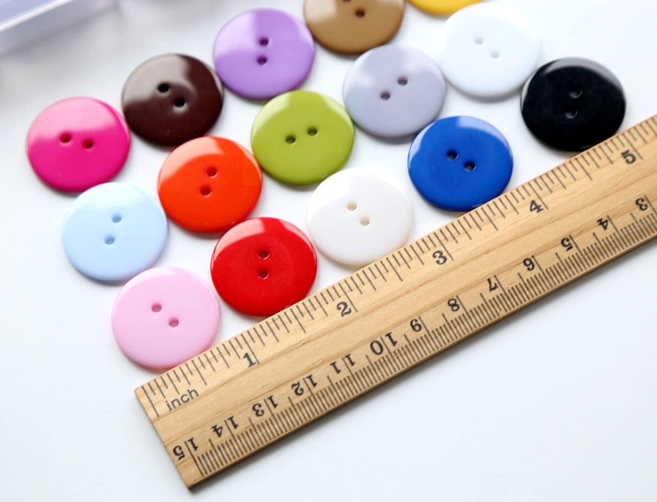 1 Inch (25Mm) 15 Colors Assorted Buttons 2 Holes Resin Button for Sewing and Craft Pack of 105Pcs (Each Color 7 PCS)