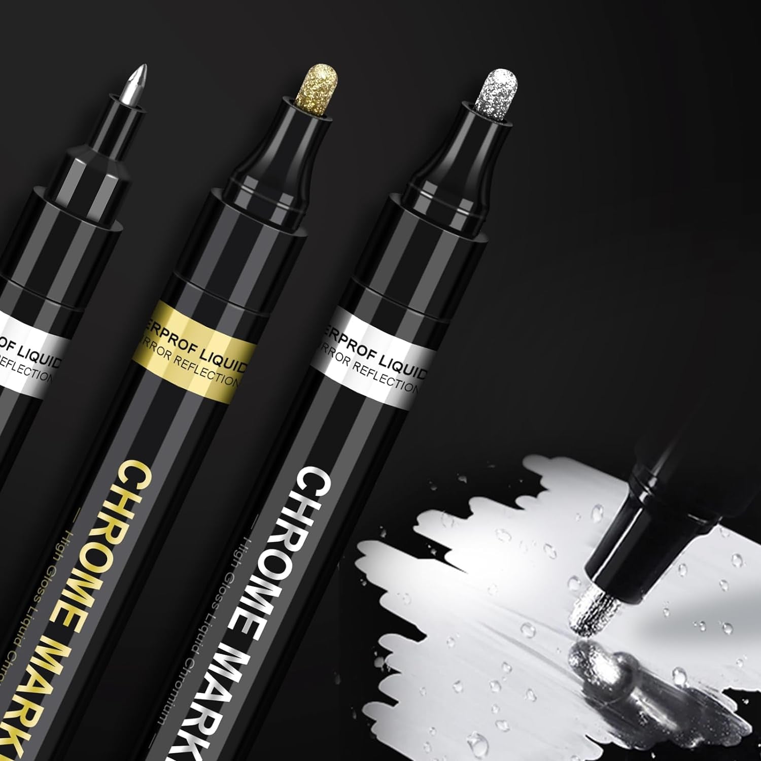 5Pcs Silver Liquid Mirror Chrome Markers, Oil-Based Permanent Chrome Paint Pens for Model Painting, Repairing, Marking or DIY Art Projects, Waterproof Reflective Gloss Metallic Markers