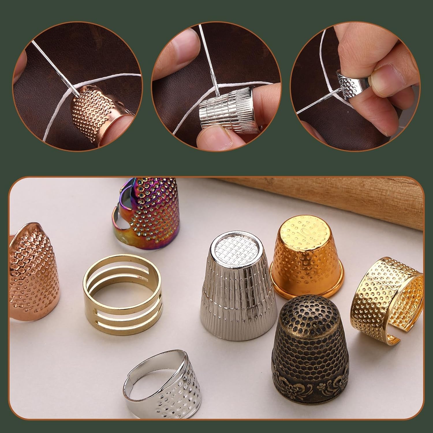 8 Pcs Metal Sewing Thimble, Adjustable Thimble for Hand Sewing Finger Protector,Diy Sewing Tools Accessories, Sewing Thimble Cap with Plastic Storage Box