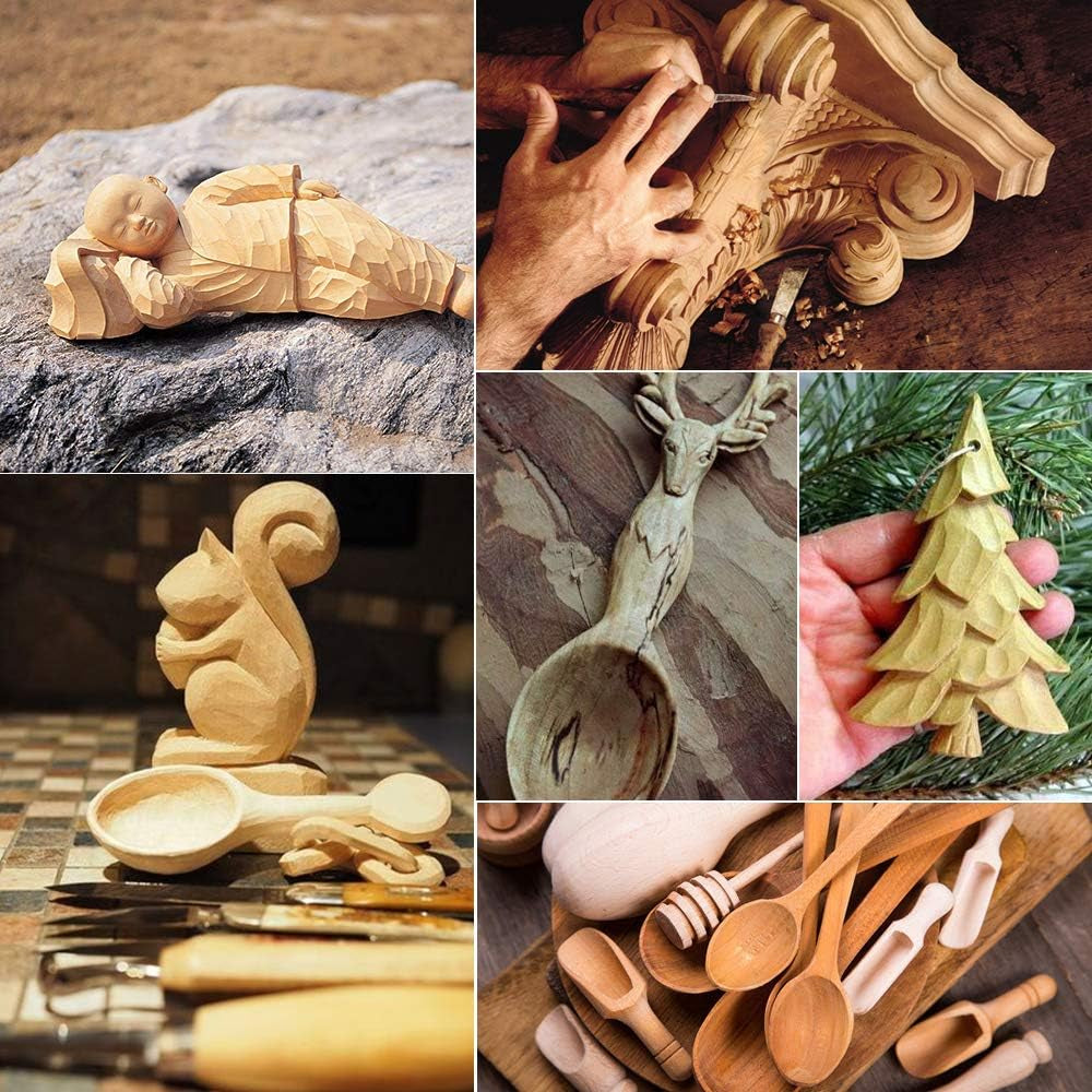 Wood Carving Tools Set, Wood Carving Hand Tools Kit with Hook Carving Knife Whittling Knife Detail Wood Carving Knife and 6Pcs SK2 Carbon Steel Wood Carving Knives for Woodwork