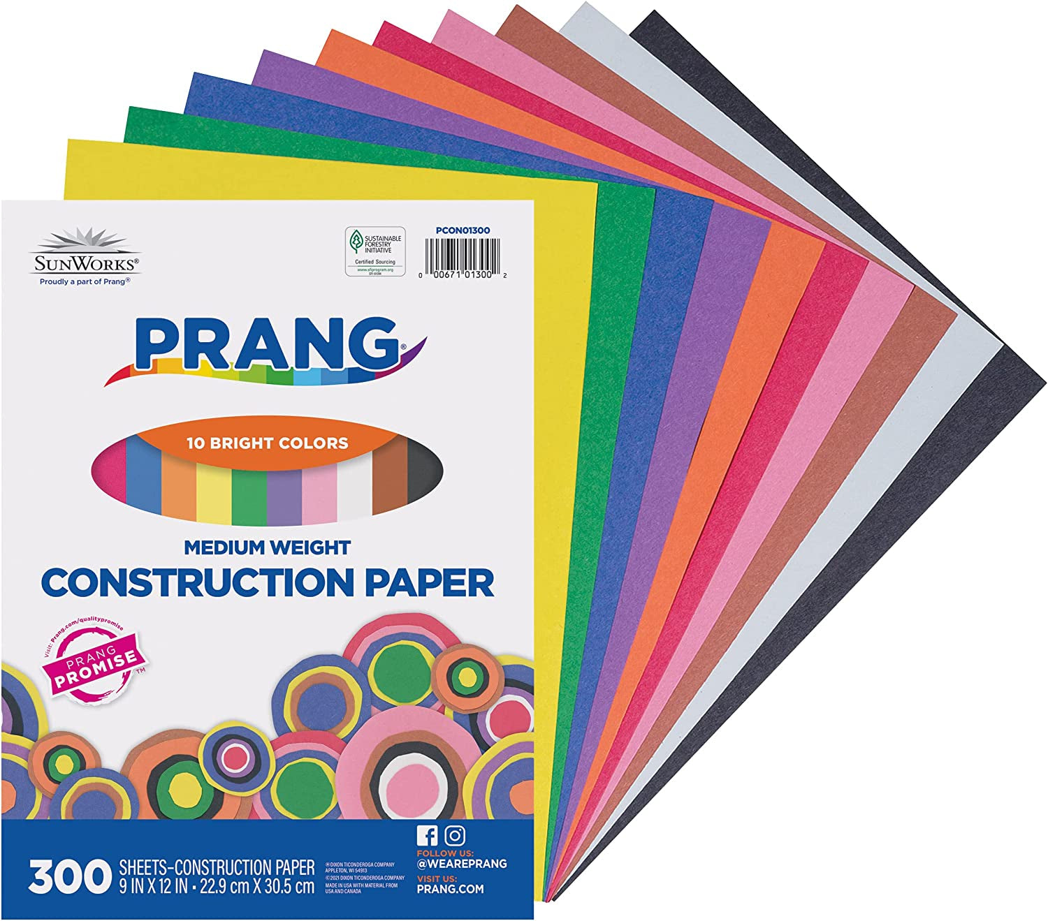 Prang (Formerly ) Construction Paper, 10 Assorted Colors, 9" X 12", 300 Sheets
