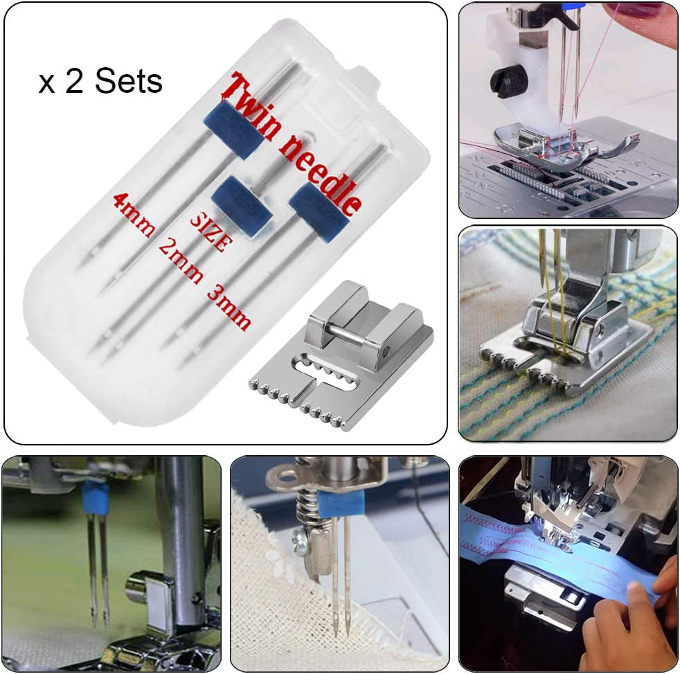 6Pack Twin Needle Double Needle with 2 PCS 9 Groove Pintuck Presser Foot 3 Size 2/90 3/90 4/90 by