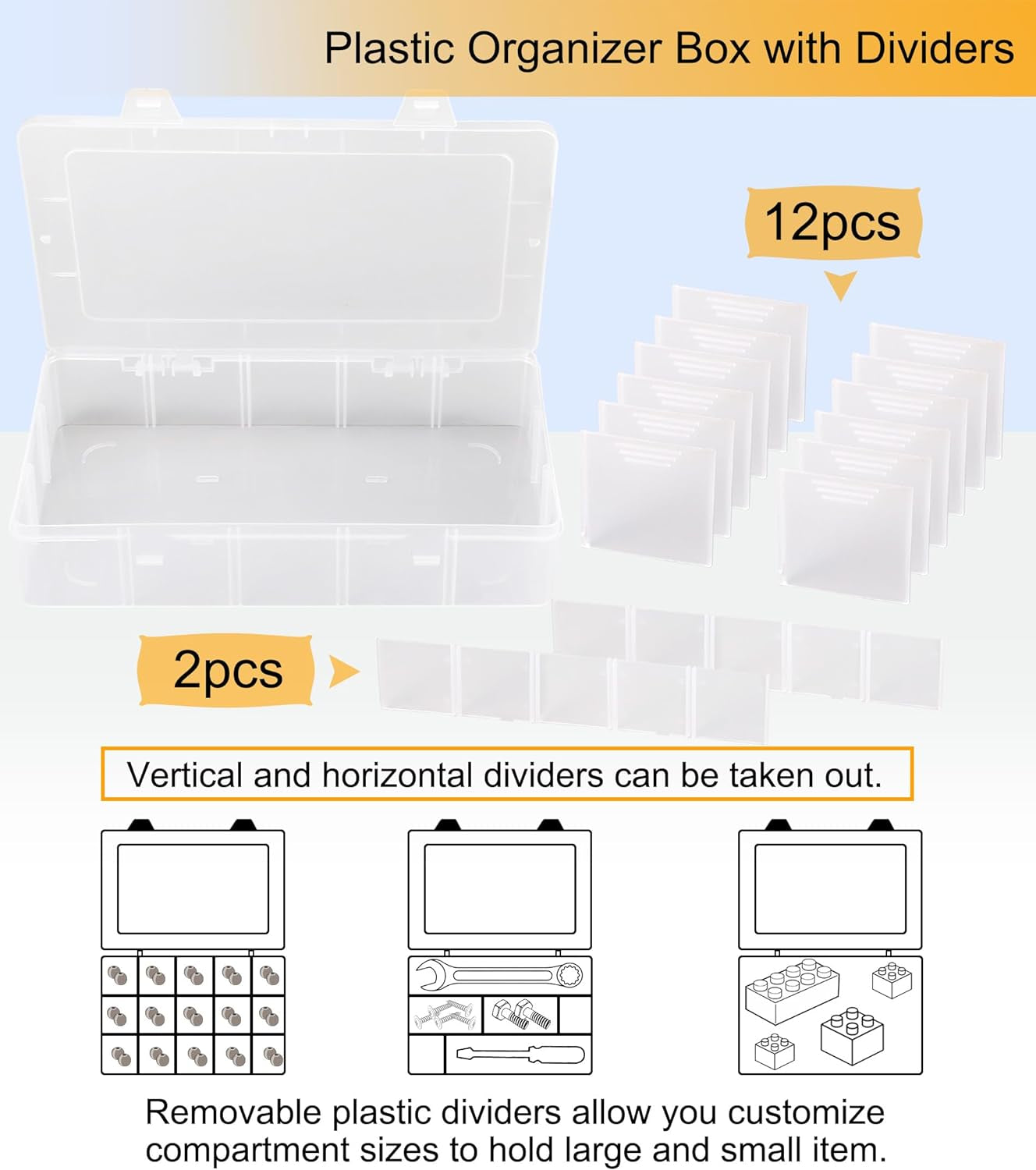Tackle Box Organizer Plastic Organizer Box with Dividers Bead Organizer Box Container Clear Snackle Box Container Large 15 Grid Box Organizer