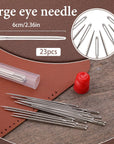 33Pcs Hand-Working Sewing Thimble Set, 23 PCS Large Eye Sewing Needles with Adjustable Metal Finger Shield Ring, Leather Coin Finger Protectors, Sewing Thimble Rings Cap for Knitting Quilting Craft