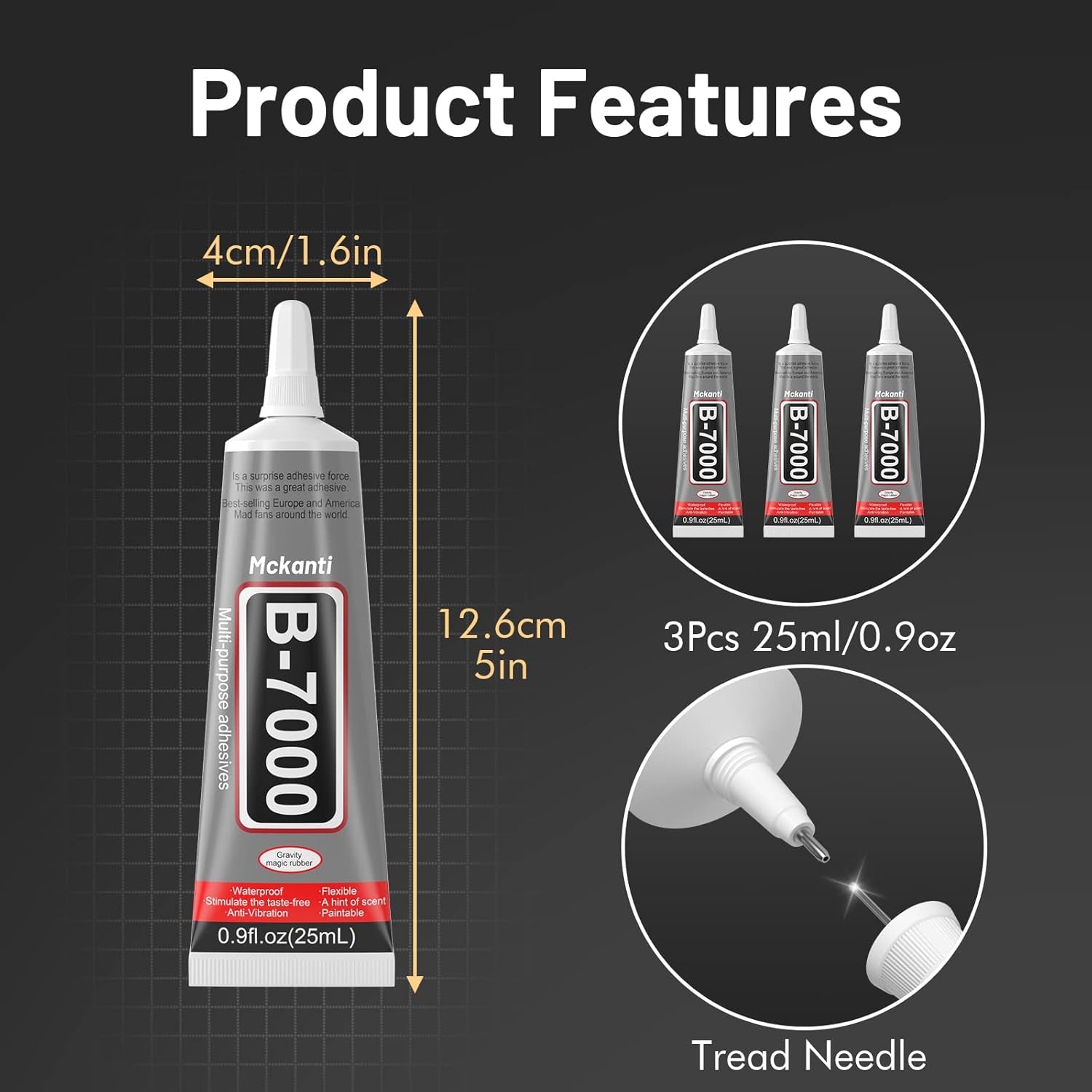 Upgrade B-7000 Jewelry Bead Glue for Crystal Rhinestone, Clear Fabric Glue 3Pcs 25Ml 0.9 Fl Oz Multipurpose Adhesive for Rhinestone Crafts Fabric Metal Stone Nail Art Wood Glass(75Ml / 2.7Oz in Total)