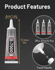 Upgrade B-7000 Jewelry Bead Glue for Crystal Rhinestone, Clear Fabric Glue 3Pcs 25Ml 0.9 Fl Oz Multipurpose Adhesive for Rhinestone Crafts Fabric Metal Stone Nail Art Wood Glass(75Ml / 2.7Oz in Total)