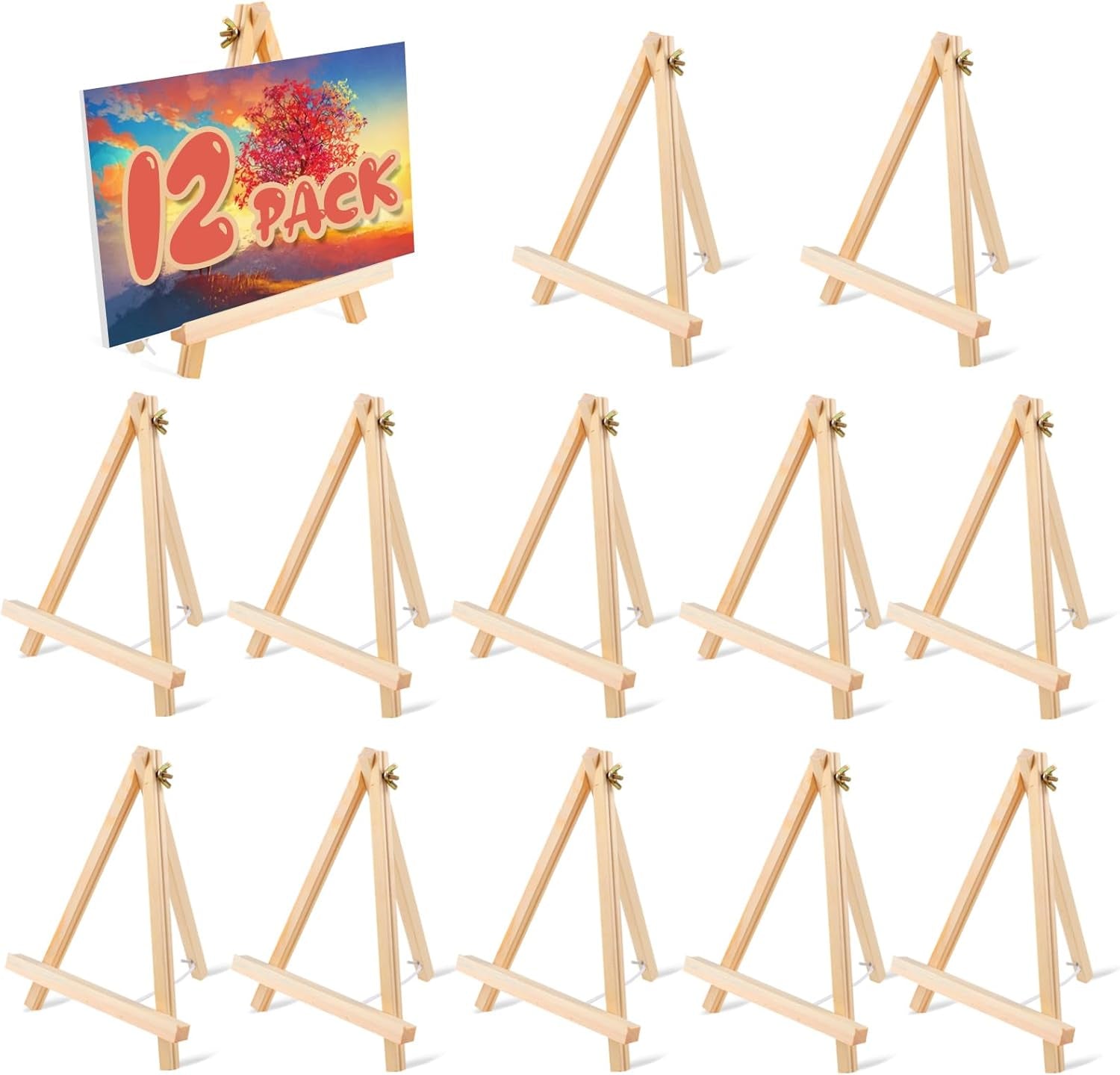 6 Pack 9 Inch Wood Easels, Easel Stand for Painting Canvases, Tripod, Kids Student Tabletop Easels for Painting, Art Craft Painting Easel Stand for Artist Adults Students