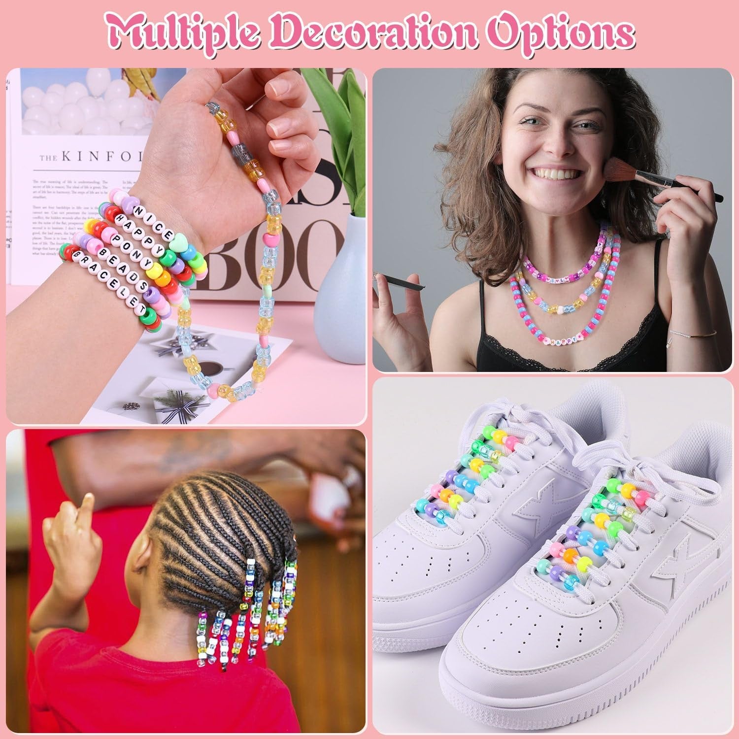 1500Pcs Pony Beads Bracelet Making Kit, 24 Colors Friendship Bracelet Kit Kandi Beads, Letter Beads Heart Beads with Elastic String for Jewelry Making DIY Craft Gifts for Adults