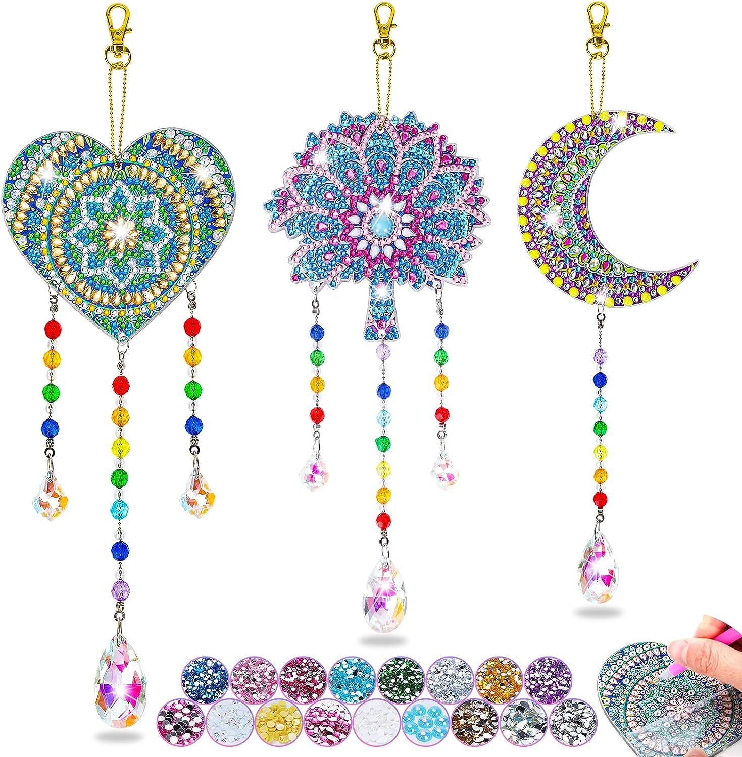 Crafts for Kids Ages 8-12, Birthday Gifts Presents for 6 7 8 9 10 11 Year Old Girls Diamond Painting Kits for Girl Toys Age 5-11 Teen Adults Wind Chimes Crystal Window Suncatcher for Home Garden Decor