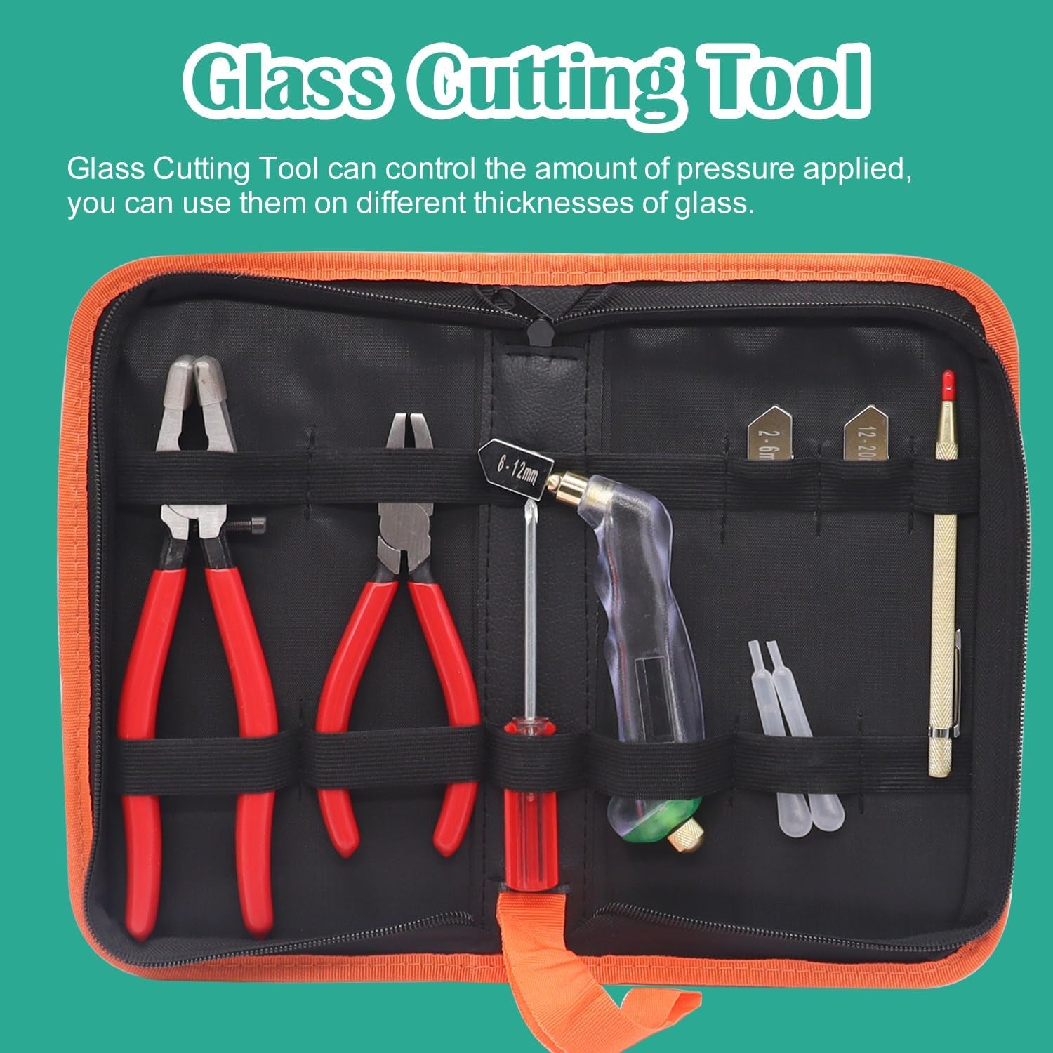 10Pcs Glass Cutting Tool Glass Cutter Glass Running Pliers Breaker Grozer Pliers with Curved Jaws Oil Feed Glass Cutters Tools Kit Stained Glass Tools Engraving Pen Screwdriver