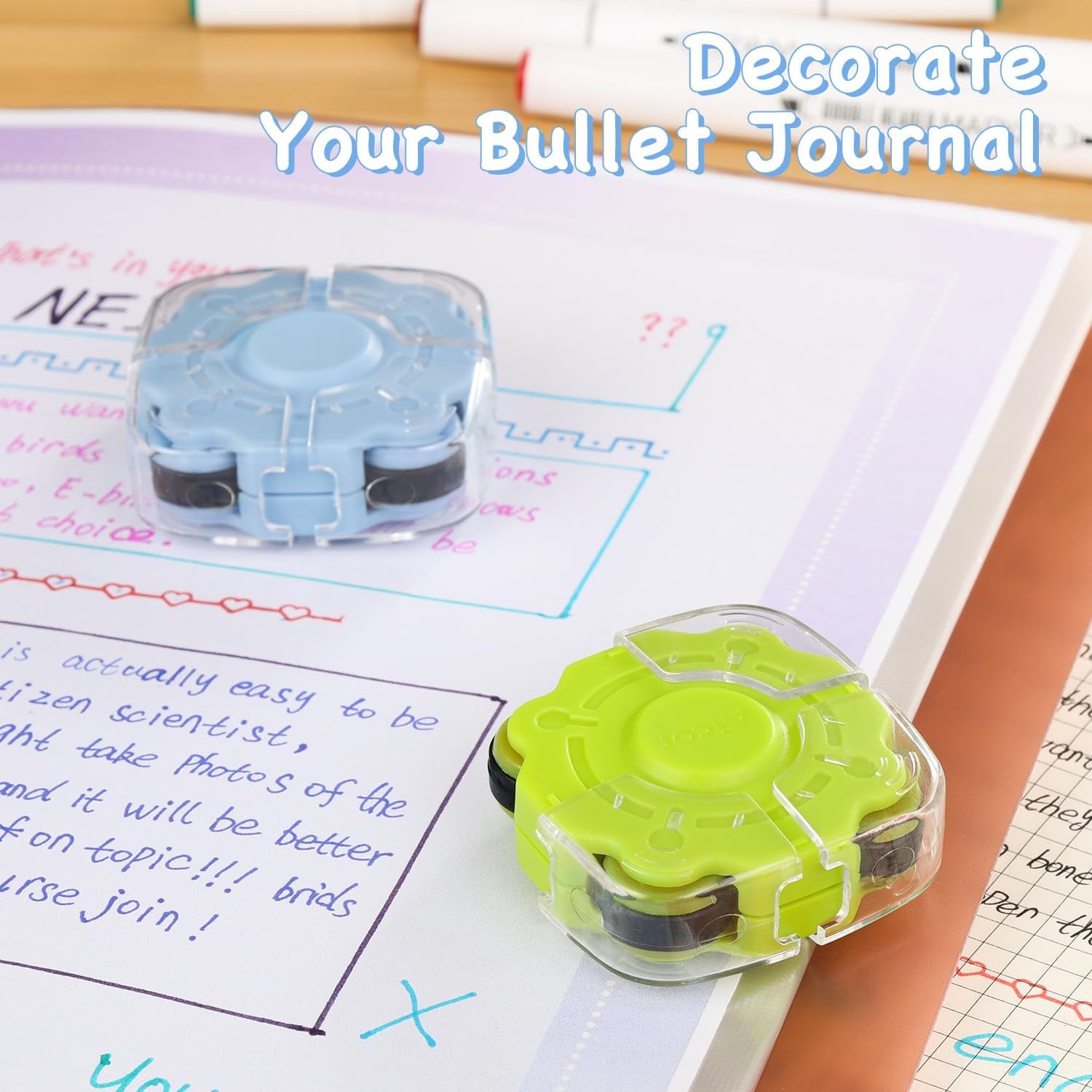 Bullet Journal Roller Stamps, 4 Different Patterns in 1 Craft Stamps for Toddlers, Kids, Planner, Journaling, Card Making, Scrapbook Supplies. Invite Your Creativity&amp;Making It from Drab to Fab