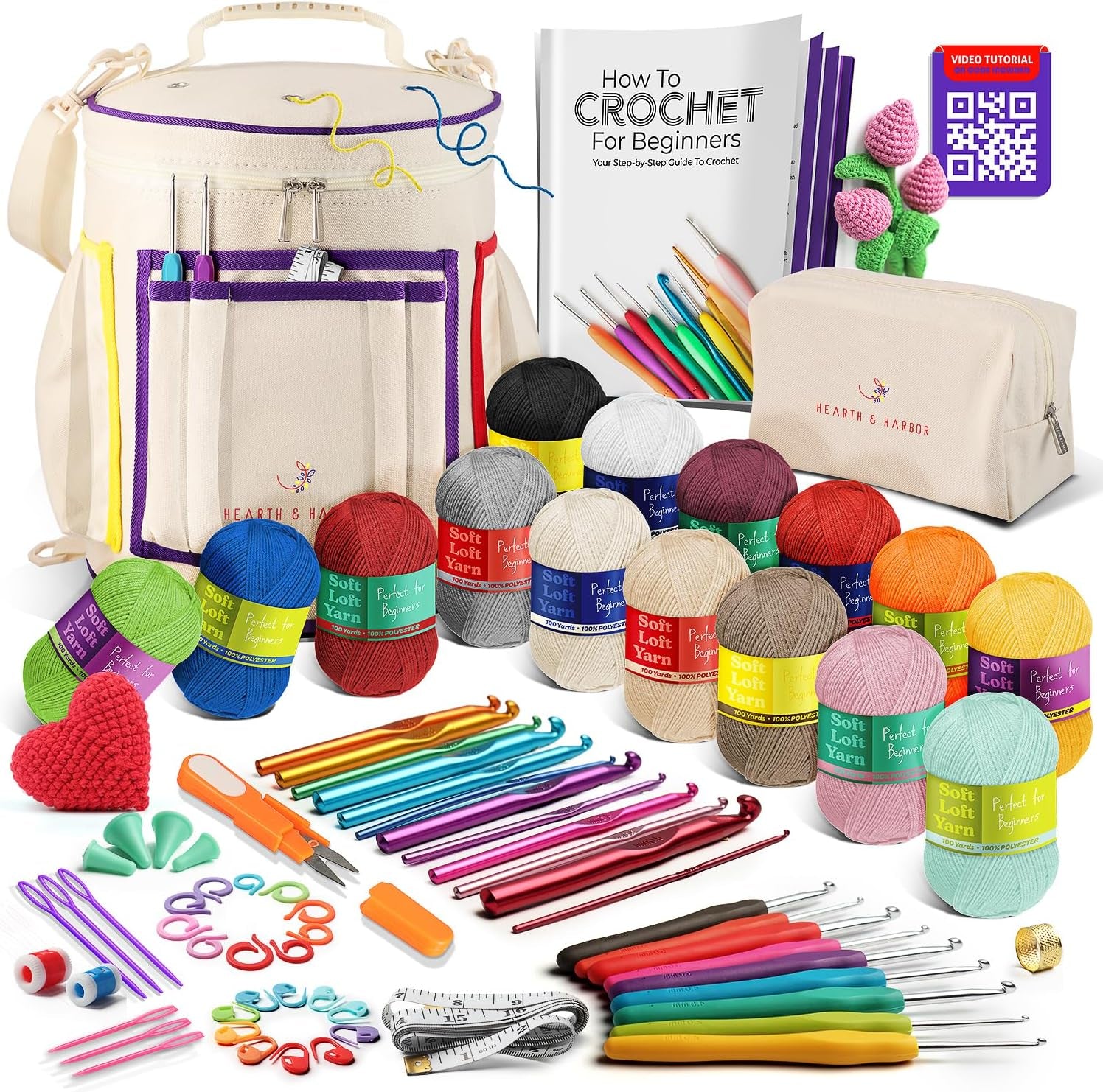 Crochet Bag Organizer – Durable Knitting Bag, Yarn Organizer for Crochet Accessories and Supplies, Canvas Yarn Bag, Crochet Organizer with Accessories Case, Yarn Storage Organizer