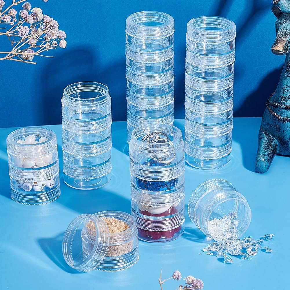 10G/10ML Stackable round Plastic Containers 5 Column(6 Layer/Column) Bead Storage Jars for Diamond Drills, Nail Art Glitters, Seed Beads