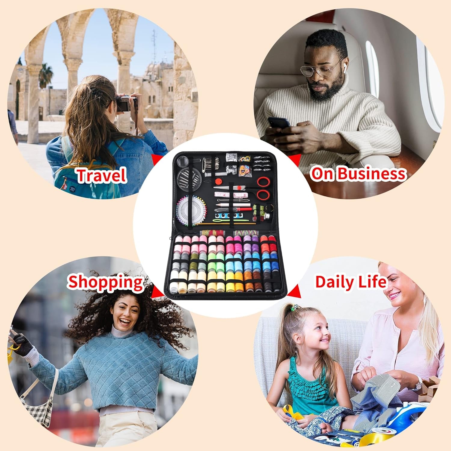 Large Sewing Kit for Adults, 235 Pcs Needle and Thread Kit with Basic Sewing Supplies and Accessories for Travel Small Fixes, Emergency Repairs, Hand Sewing, Beginners, Starter