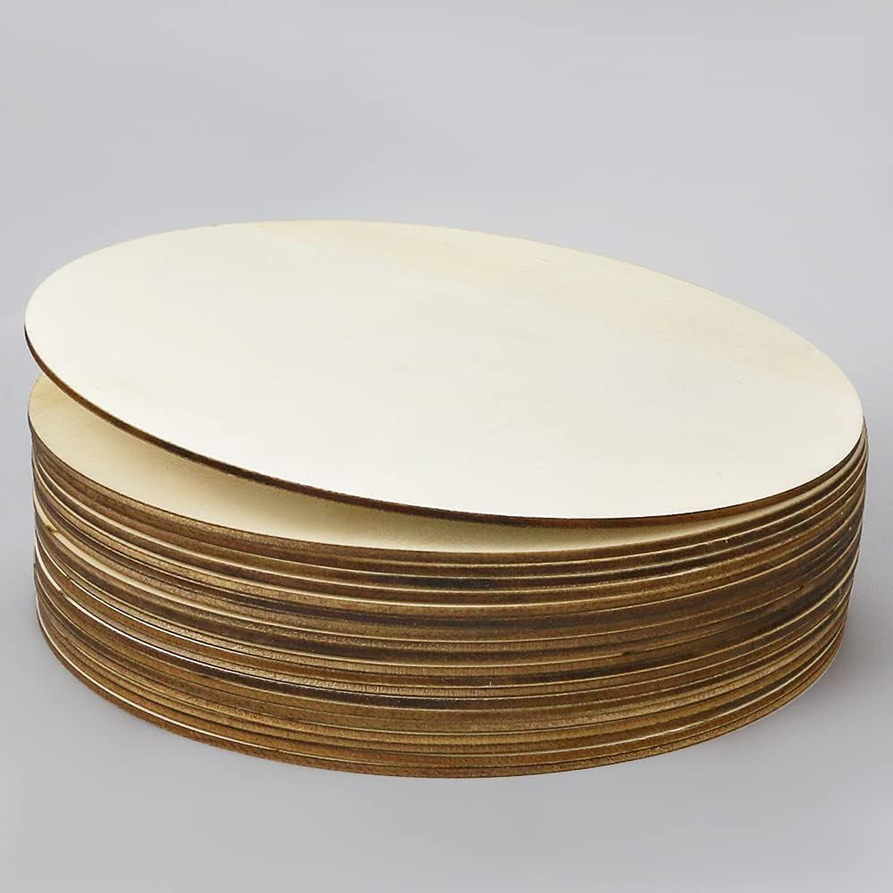 20Pcs 8 Inch Wood Rounds for Crafts, Unfinished Wood Circles Discs Blank Wood Signs to Paint, DIY Supplies, Home Christmas Halloween Decorations